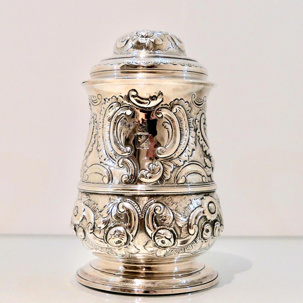 Mid-18th Century Antique George II Sterling Silver Tankard and Cover London 1751 Thomas Whipham For Sale