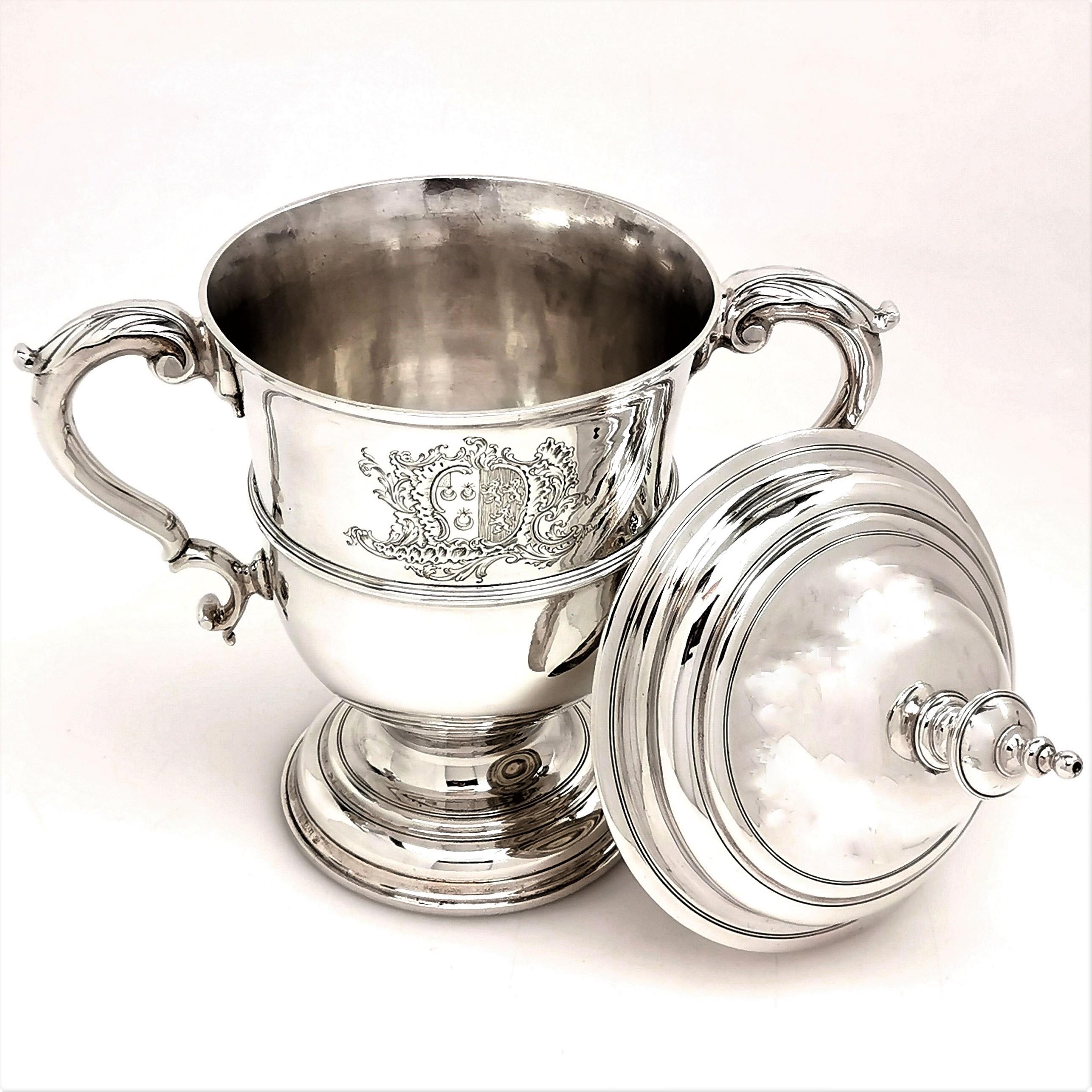 English Antique George II Sterling Silver Two Handled Cup & Cover / Lidded Trophy, 1754