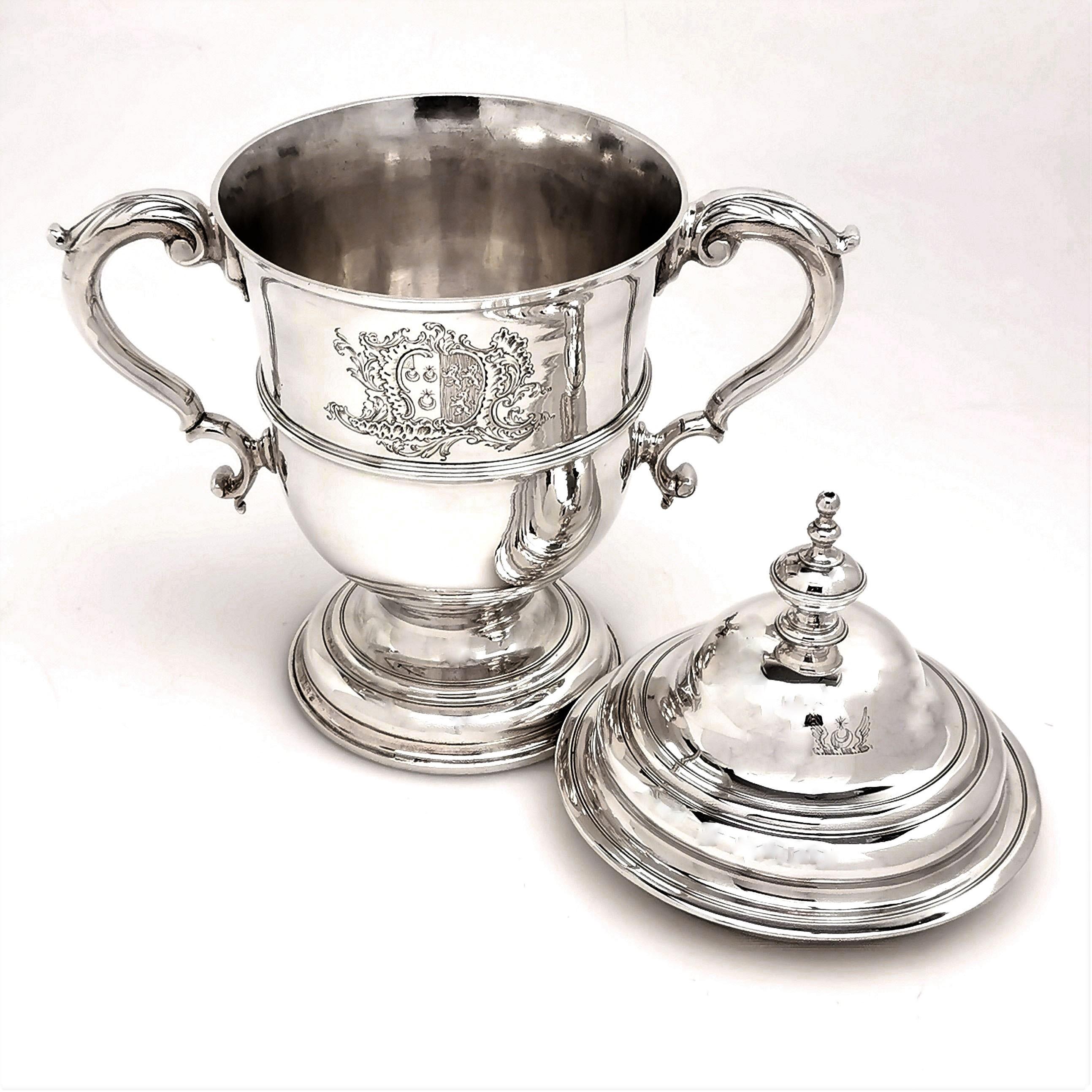 Antique George II Sterling Silver Two Handled Cup & Cover / Lidded Trophy, 1754 In Good Condition In London, GB