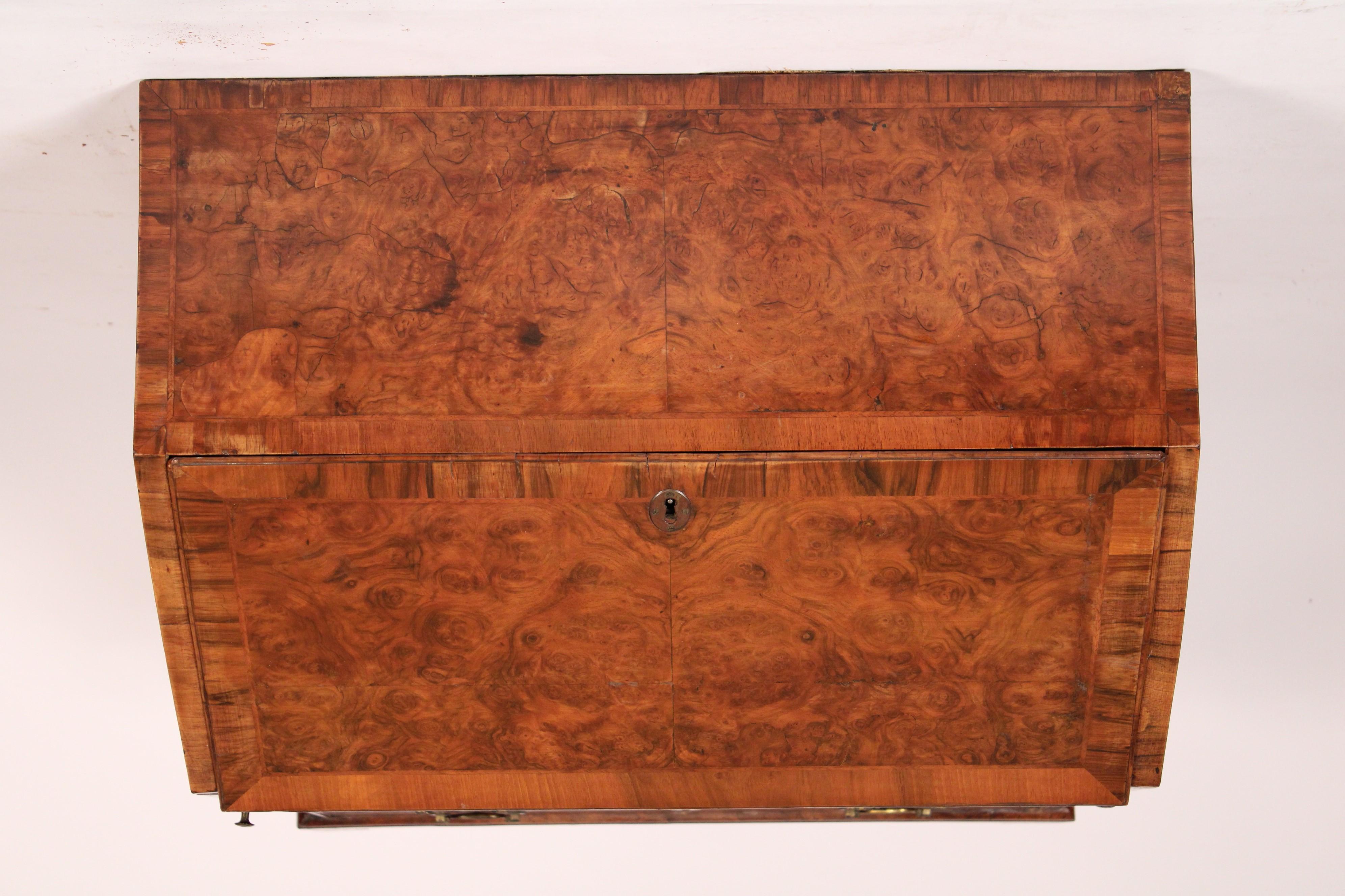 Antique George II Style Burl Walnut Slant Top Desk For Sale 2
