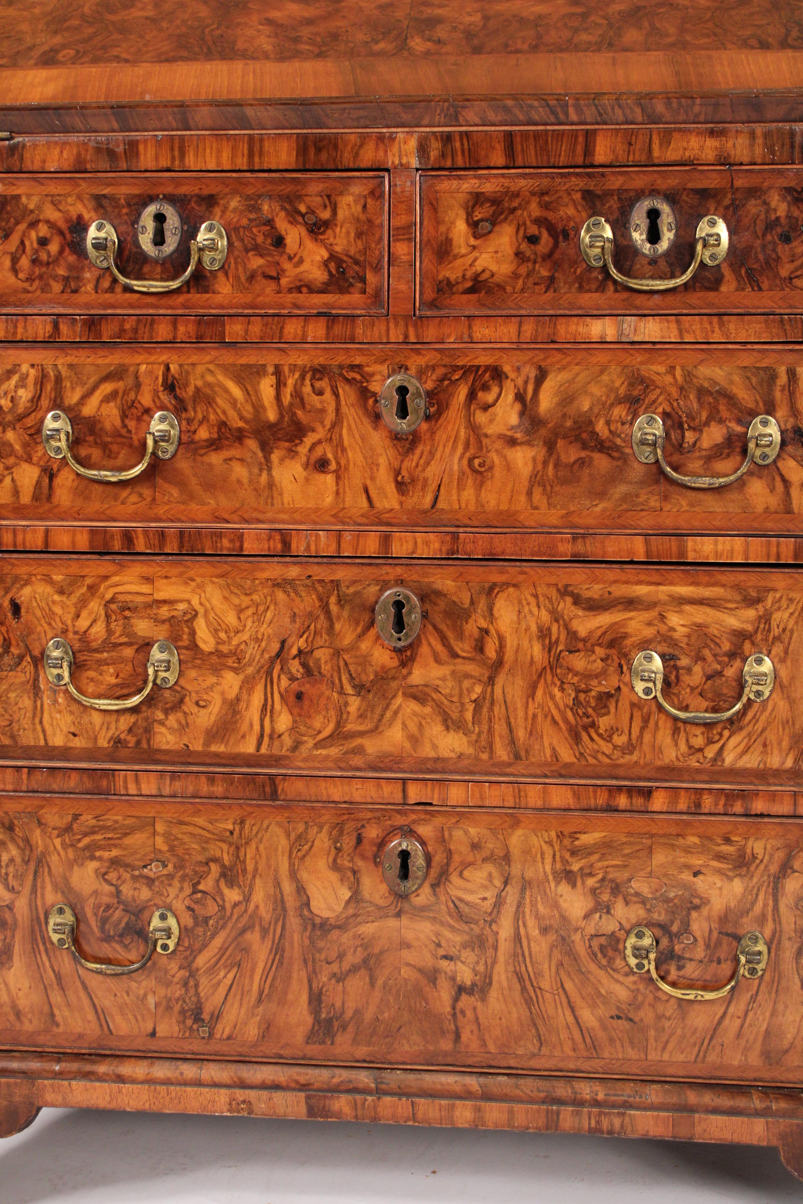 Antique George II Style Burl Walnut Slant Top Desk For Sale 3