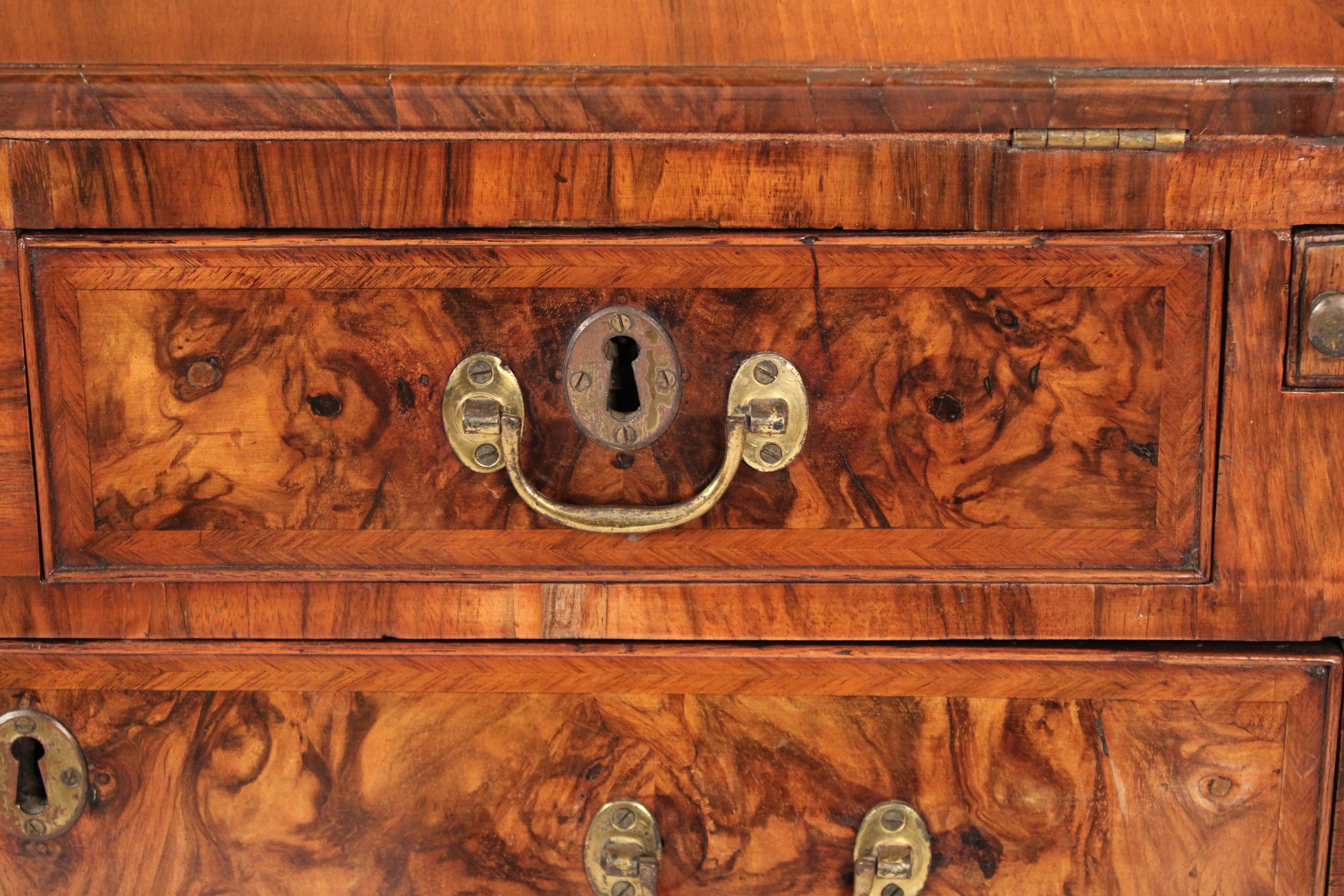 Antique George II Style Burl Walnut Slant Top Desk For Sale 4
