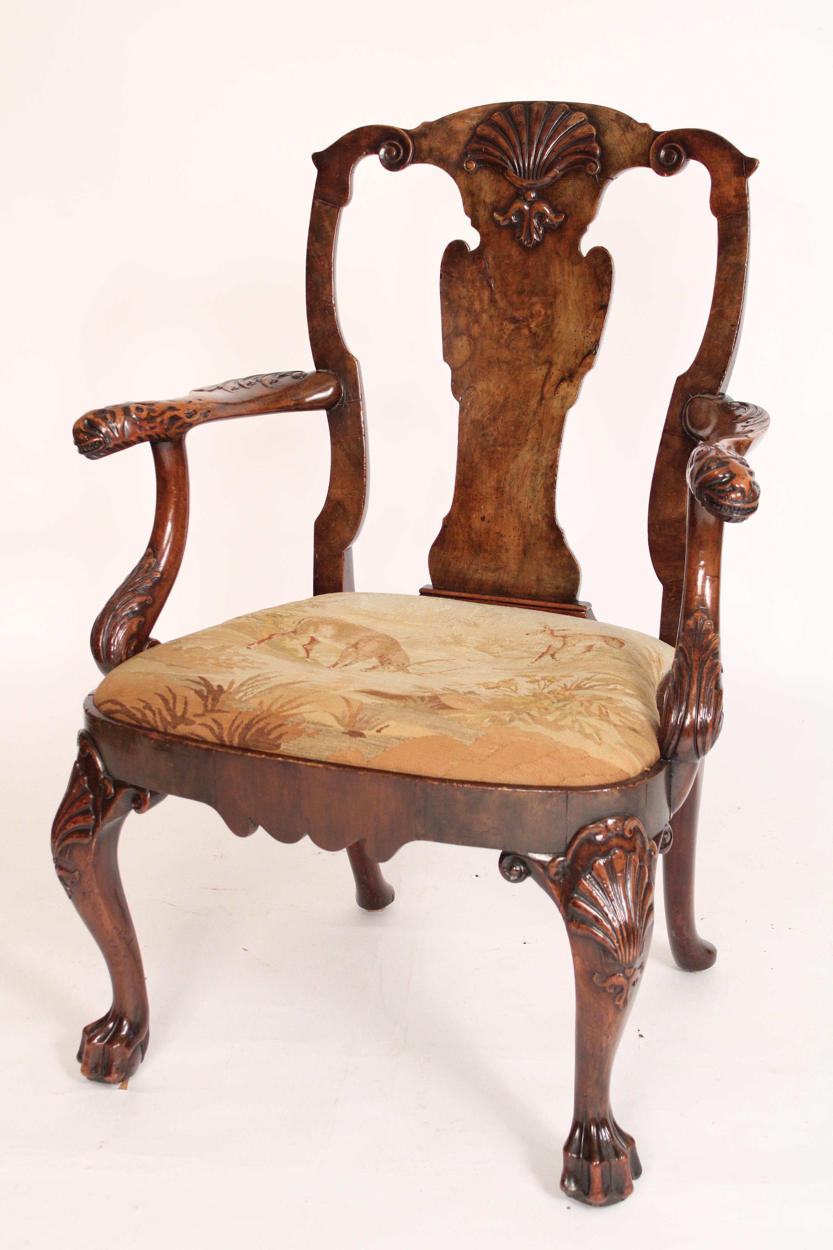 English Antique George II Style Walnut Armchair