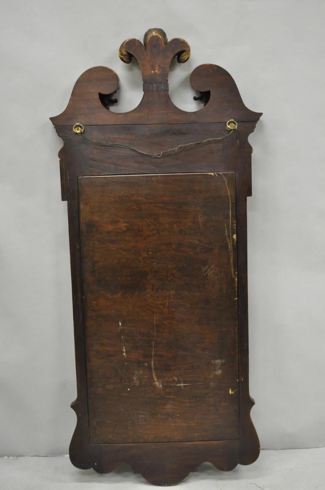 Antique George II Style Walnut Beveled Glass Wall Mirror w/ Plume Pediment For Sale 4