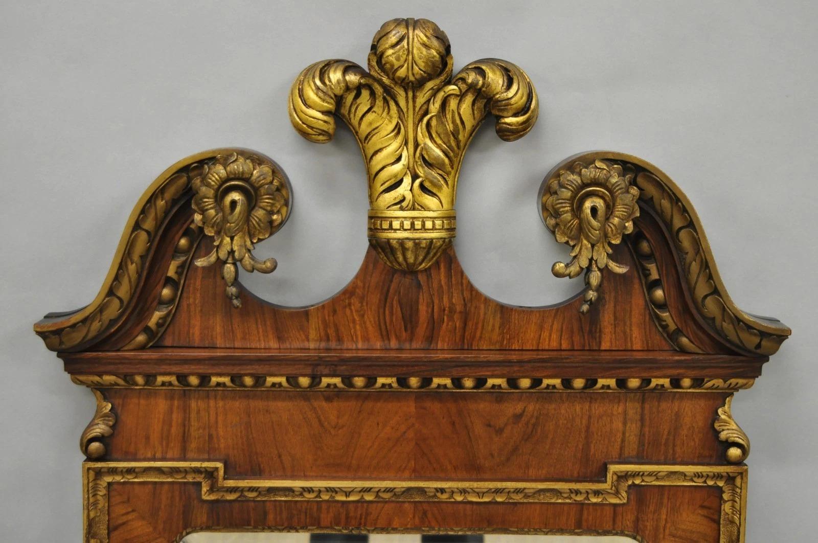 Georgian Antique George II Style Walnut Beveled Glass Wall Mirror w/ Plume Pediment For Sale