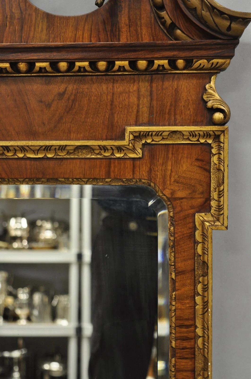 20th Century Antique George II Style Walnut Beveled Glass Wall Mirror w/ Plume Pediment For Sale