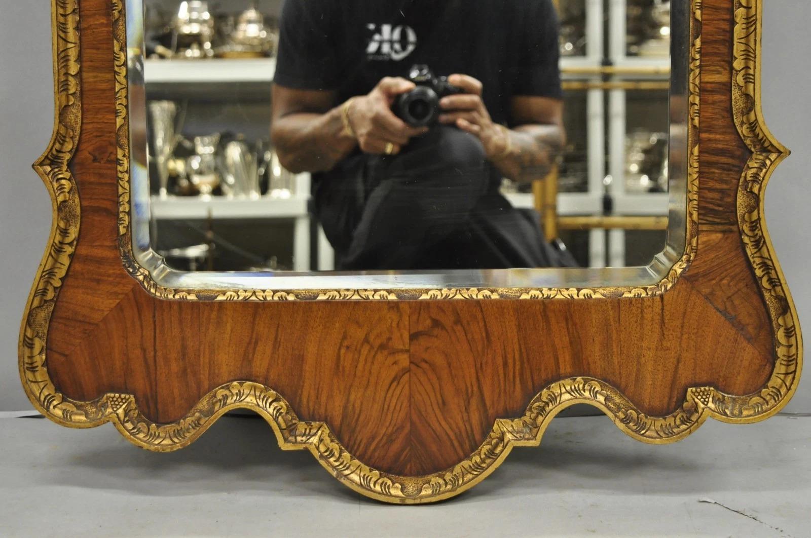 Antique George II Style Walnut Beveled Glass Wall Mirror w/ Plume Pediment For Sale 1