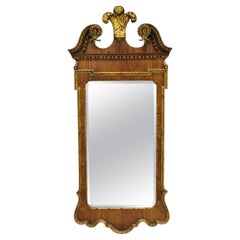Antique George II Style Walnut Beveled Glass Wall Mirror w/ Plume Pediment
