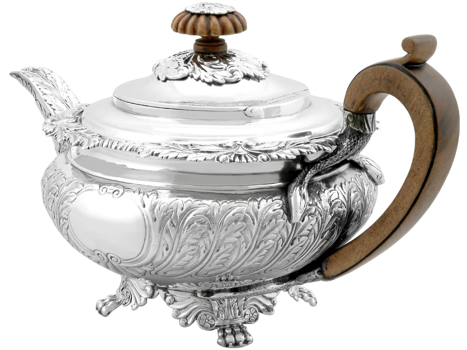 Early 19th Century Antique George III (1819) Sterling Silver Three Piece Tea Service For Sale