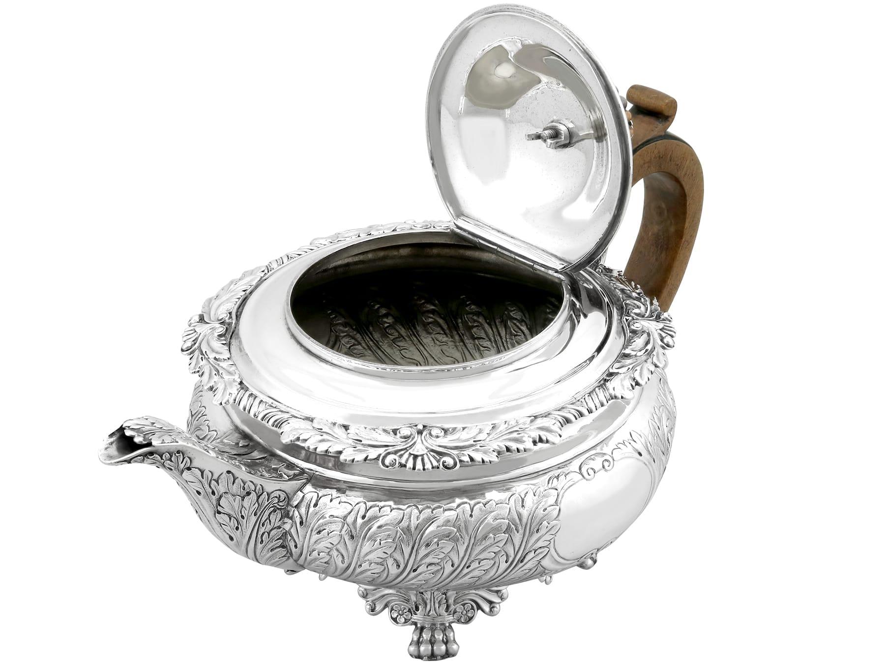 Antique George III (1819) Sterling Silver Three Piece Tea Service For Sale 2
