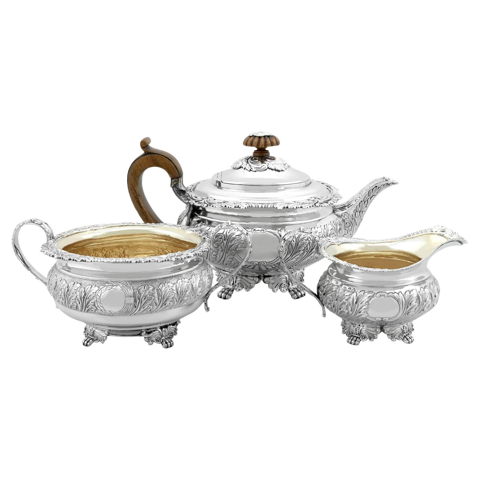 Antique George III (1819) Sterling Silver Three Piece Tea Service For Sale