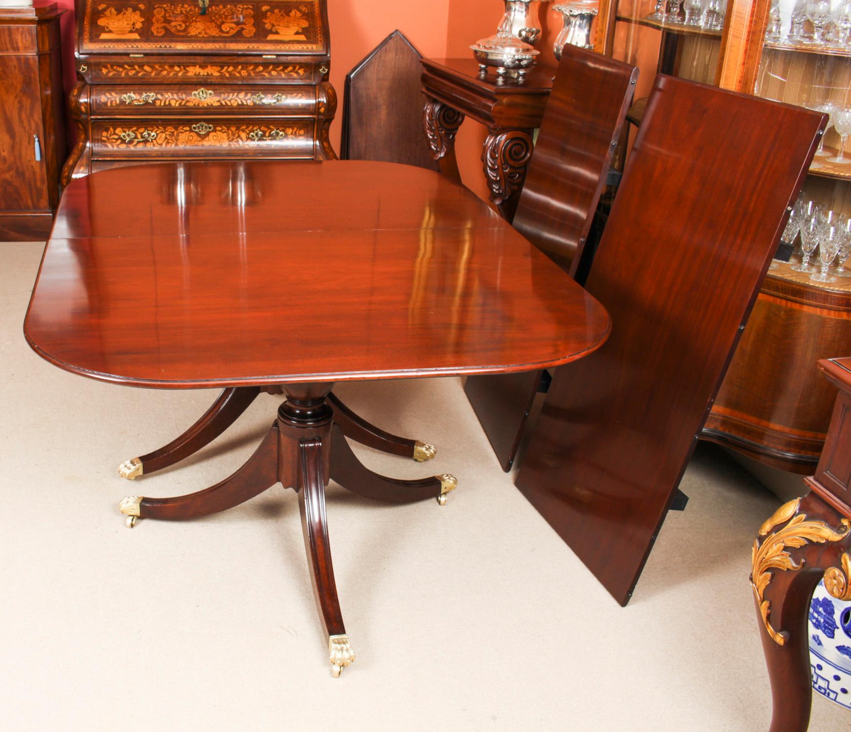 Mahogany Antique George III Twin Pillar Dining Table & 8 Chairs 18th C