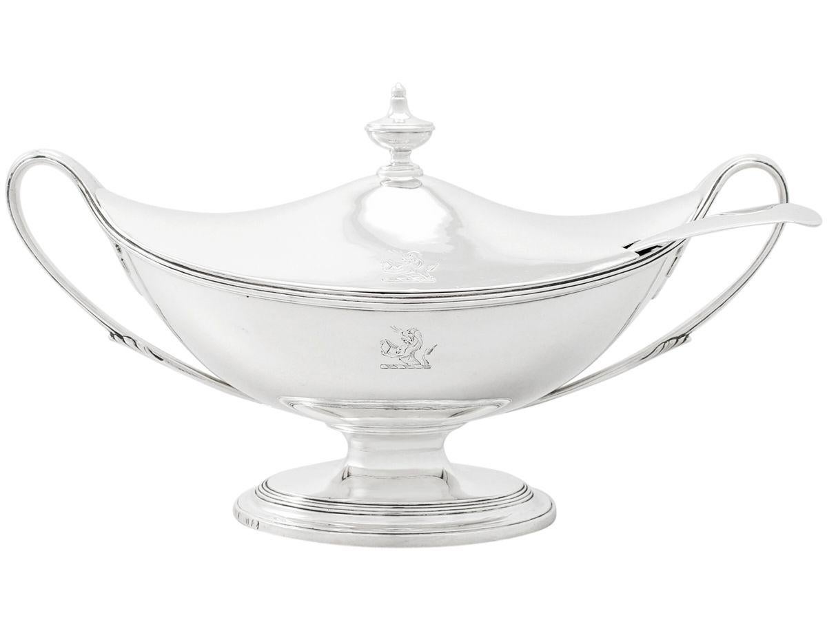 Adam Style Antique George III Adams Style Sterling Silver Sauce Tureens with Ladles For Sale