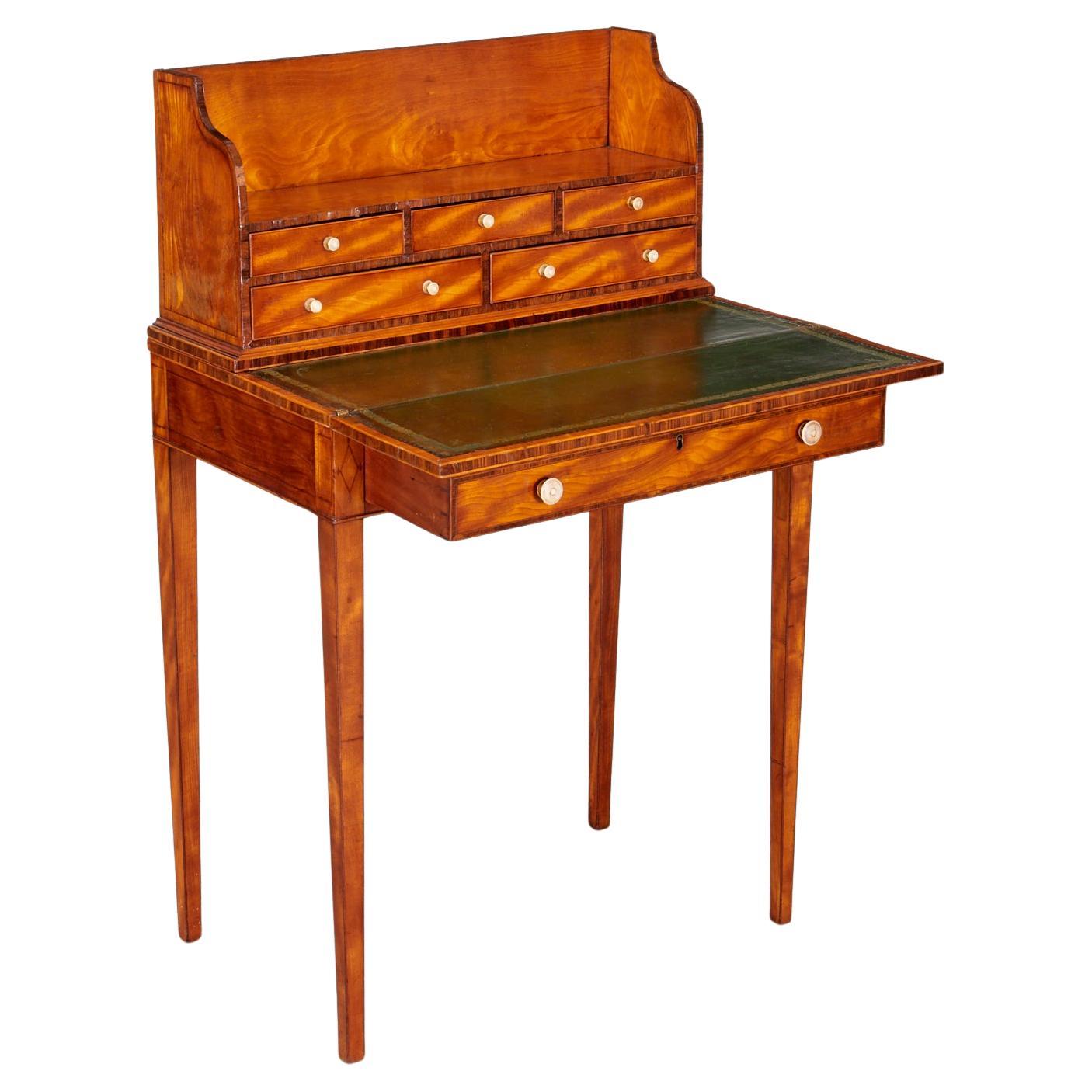 Antique George III Banded Satinwood Lady's Writing Desk with Rosewood Inlay For Sale