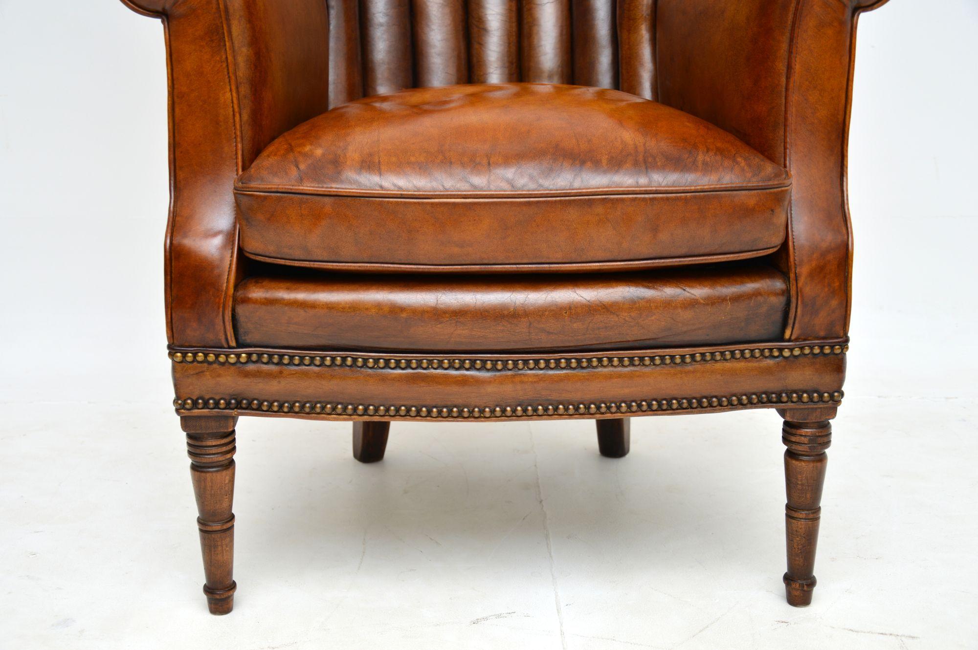 Antique George III Barrel Back Leather Wing Armchair 5