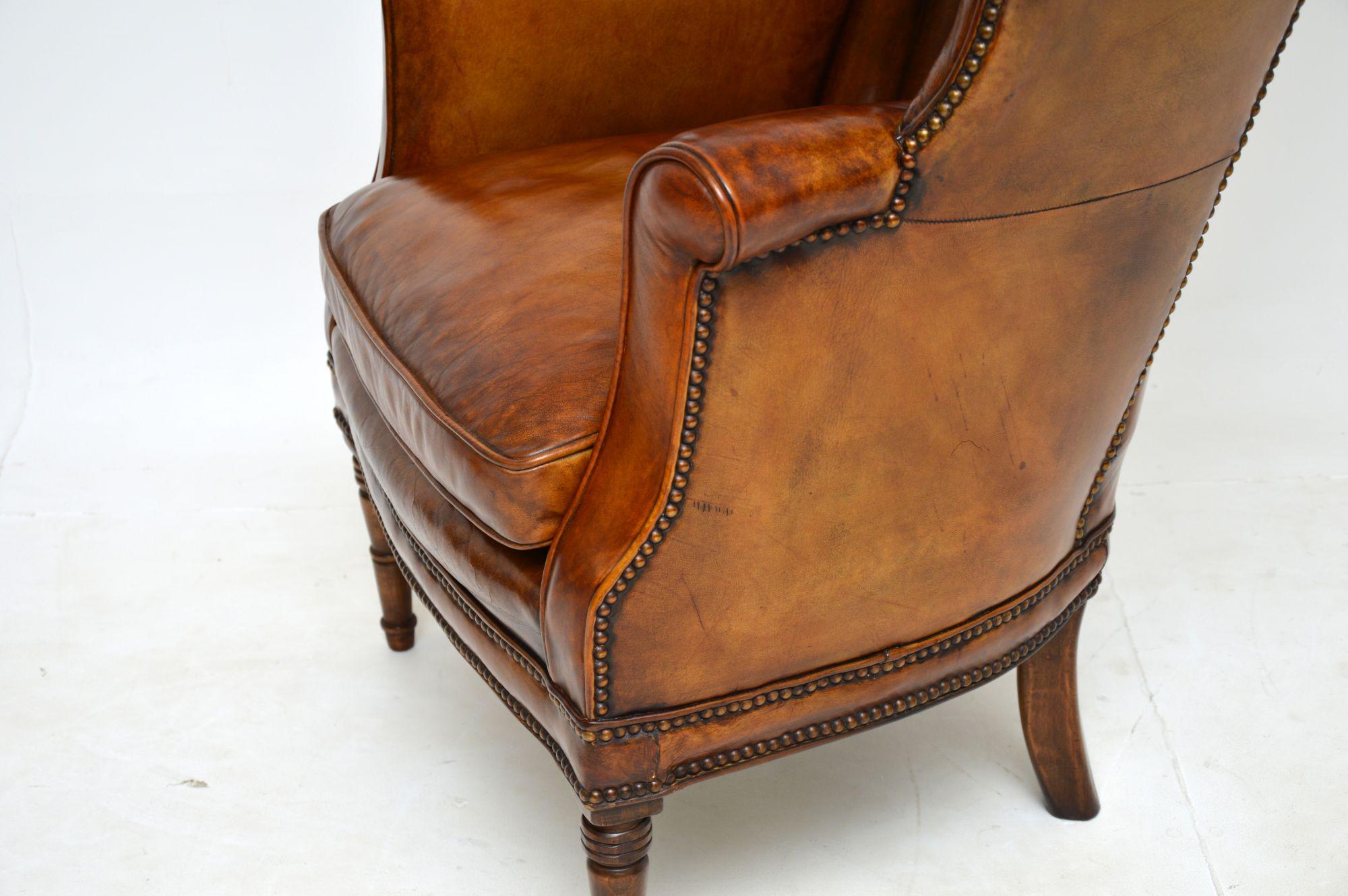 Antique George III Barrel Back Leather Wing Armchair 6