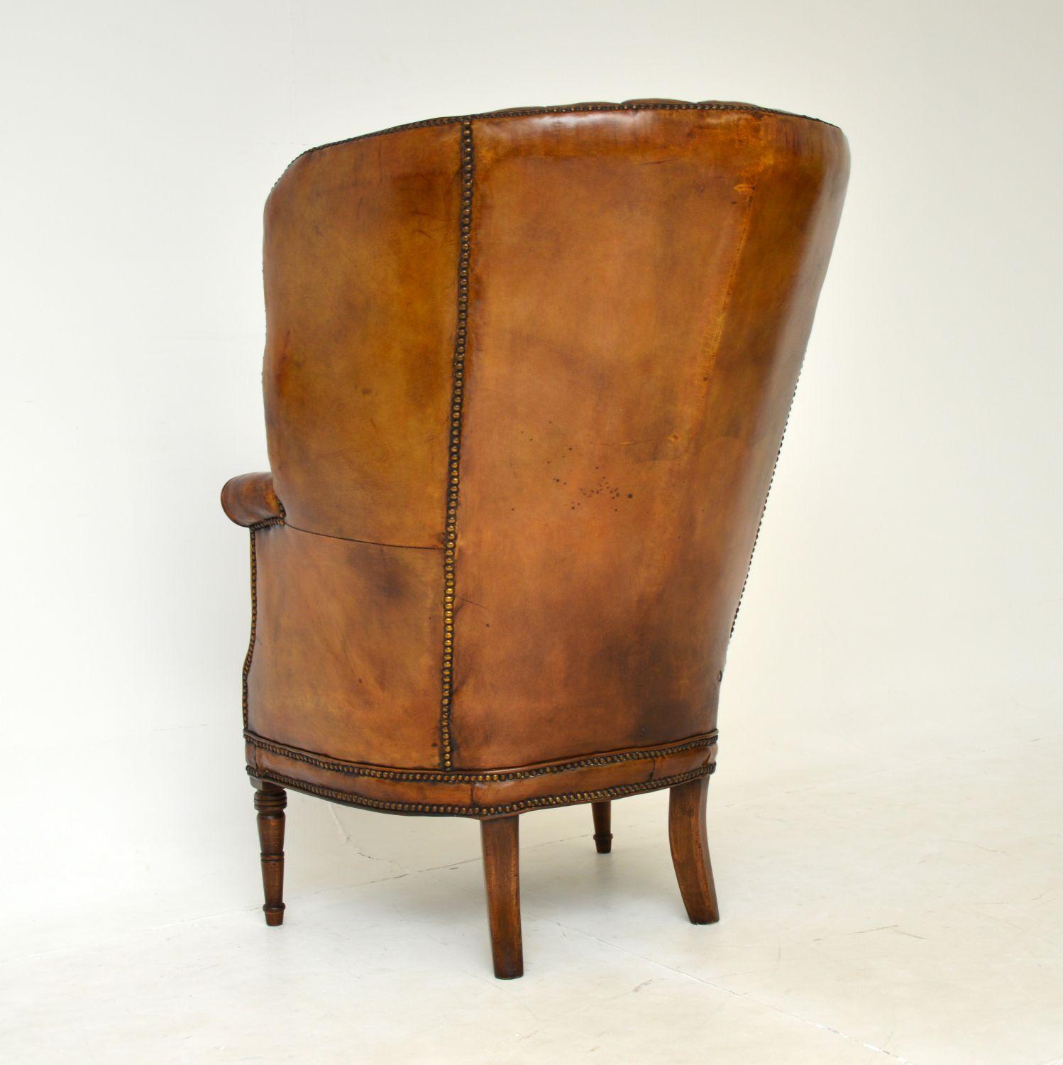 Antique George III Barrel Back Leather Wing Armchair 1