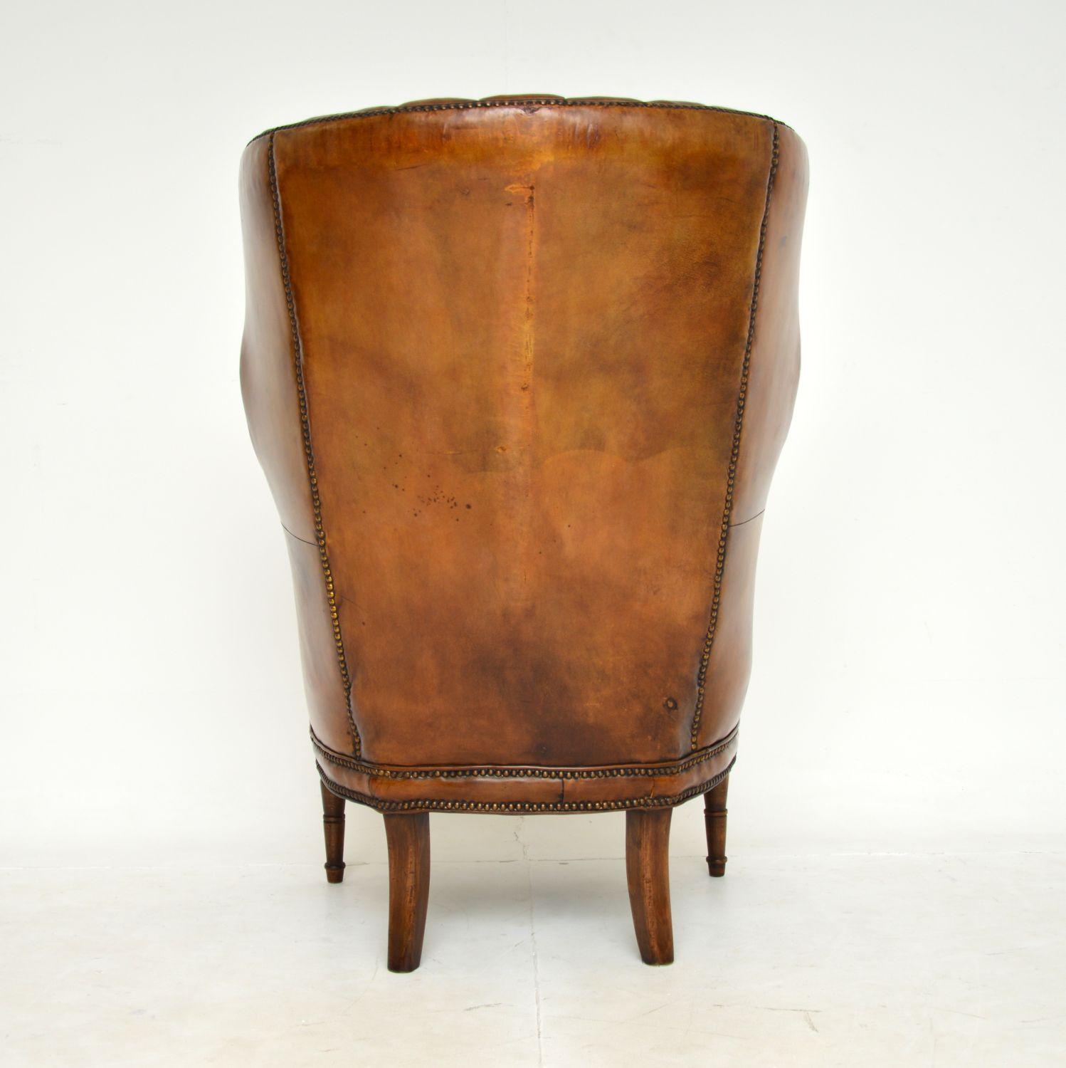 Antique George III Barrel Back Leather Wing Armchair 2