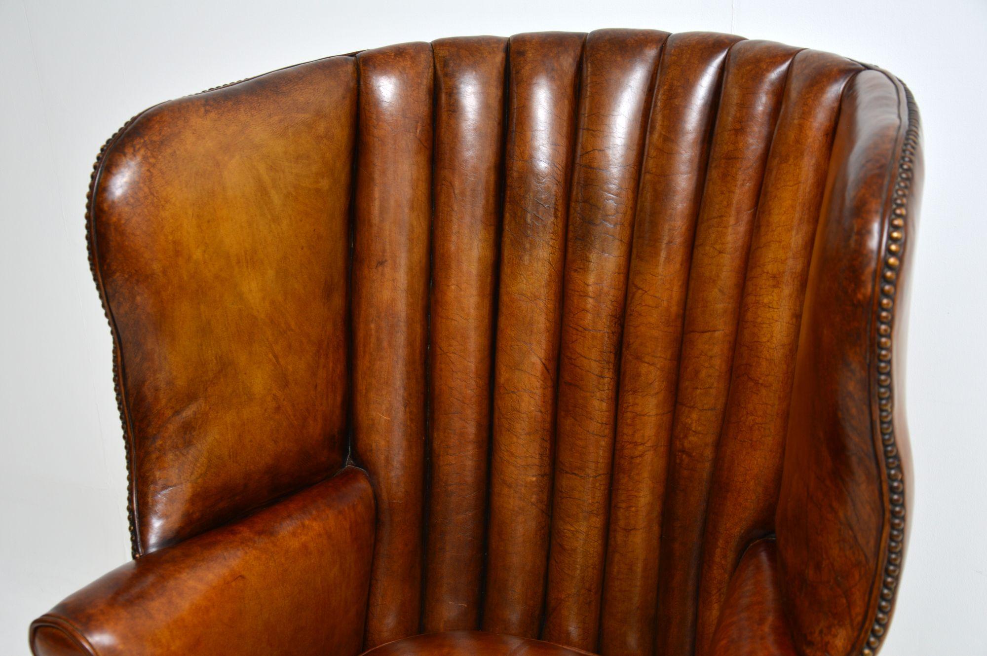 Antique George III Barrel Back Leather Wing Armchair 3