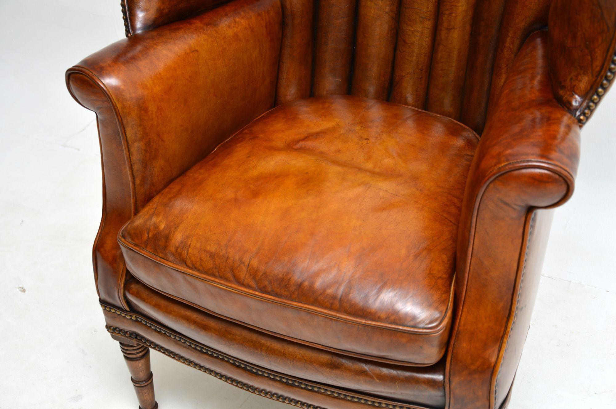 Antique George III Barrel Back Leather Wing Armchair 4