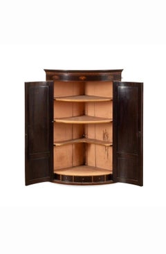 Antique George III Bow Front Mahogany Hanging Corner Cabinet