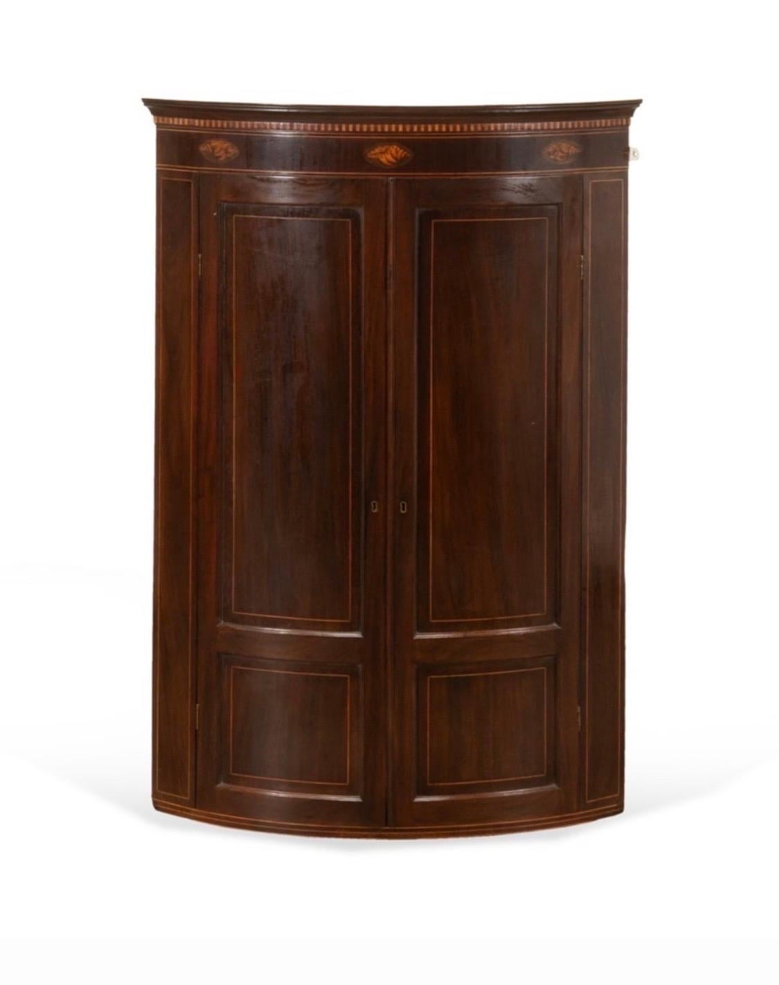 Antique George III Bow Front Mahogany Hanging Corner Cabinet