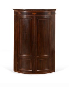 Antique George III Bow Front Mahogany Hanging Corner Cabinet