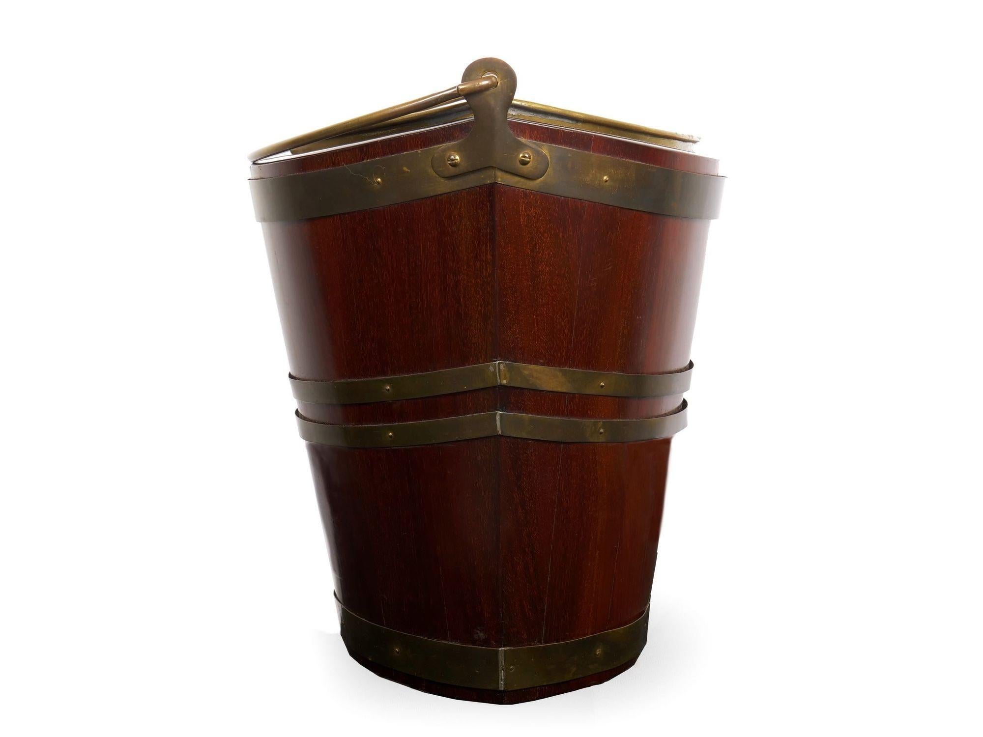 Antique George III Brass-Bound Mahogany Peat Bucket, 19th Century 2