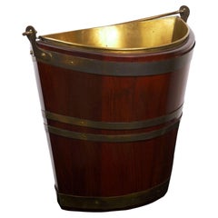 Antique George III Brass-Bound Mahogany Peat Bucket, 19th Century