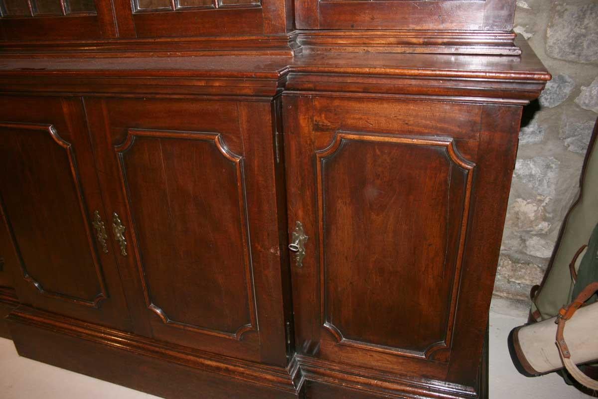 Antique George III Breakfront Bookcase in Mahogany with Broken Pediment Cornice For Sale 8