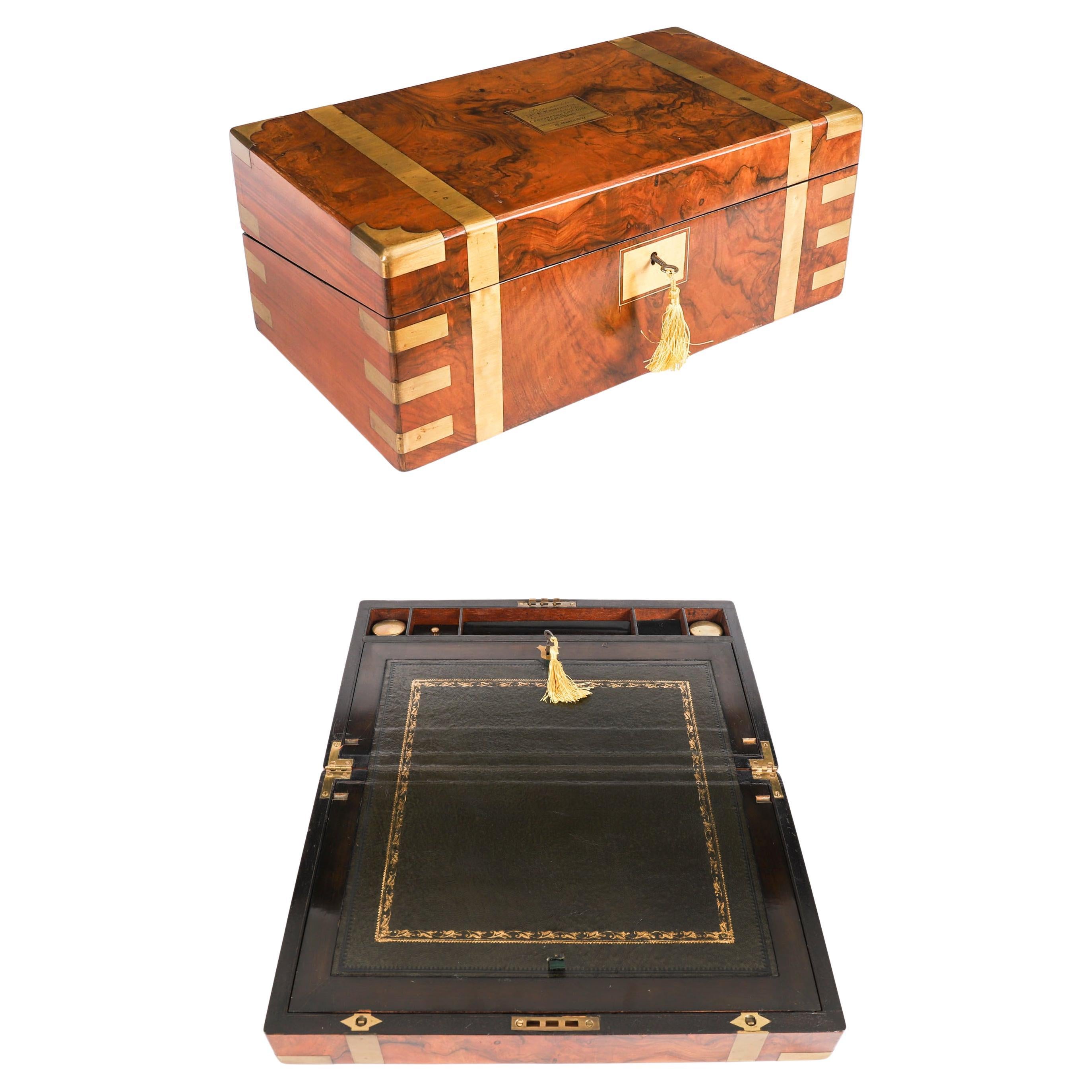 Antique George III Campaign Writing Slope Brass Mounts 19th Century