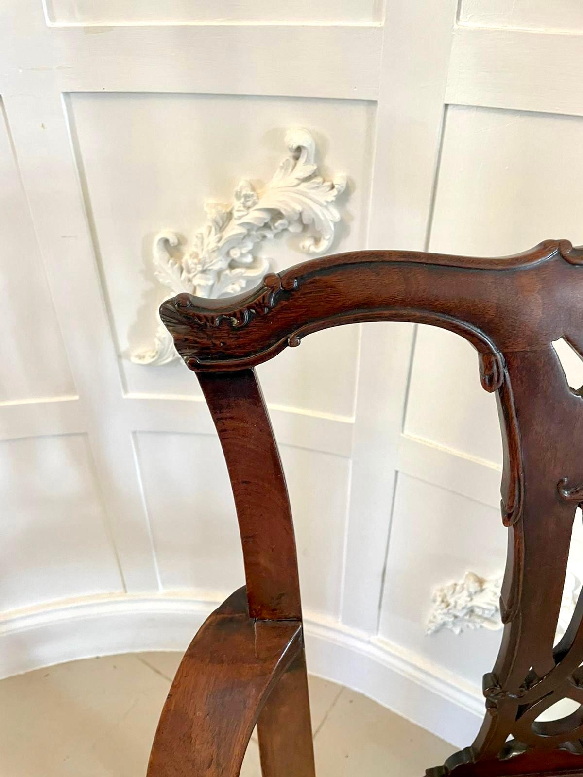 Antique George III Carved Mahogany Elbow / Desk Chair For Sale 6