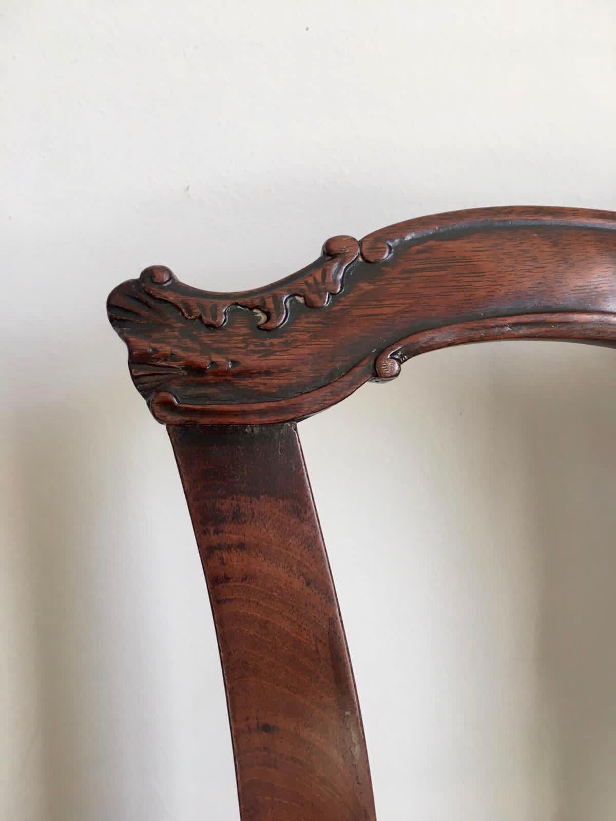 English Antique George III Carved Mahogany Elbow/Desk Chair For Sale