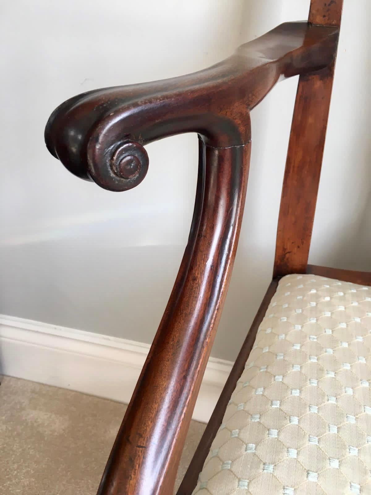 Hand-Carved Antique George III Carved Mahogany Elbow/Desk Chair For Sale