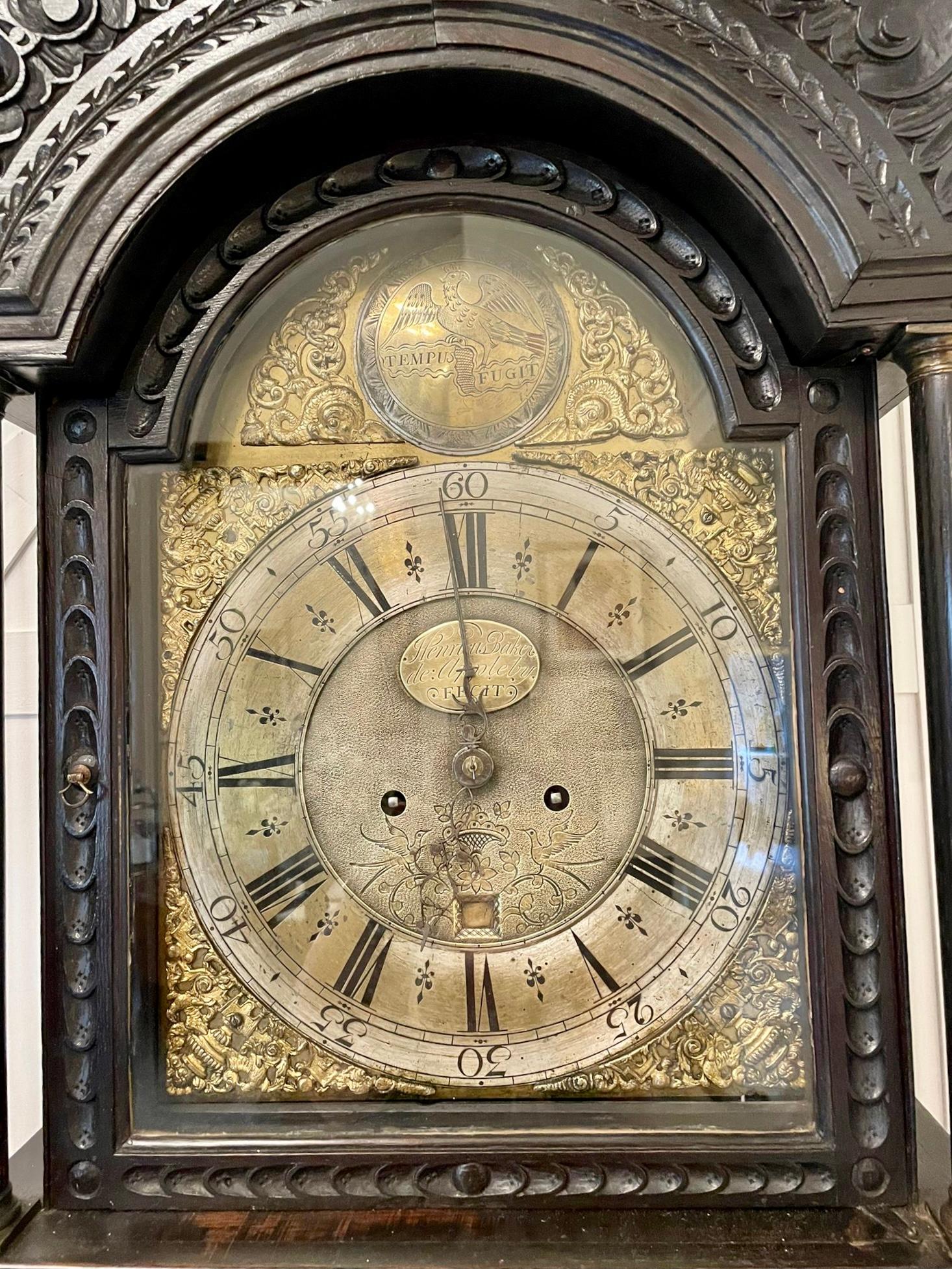 European Antique George III Carved Oak Longcase Clock by Henricus Baker of Appleby