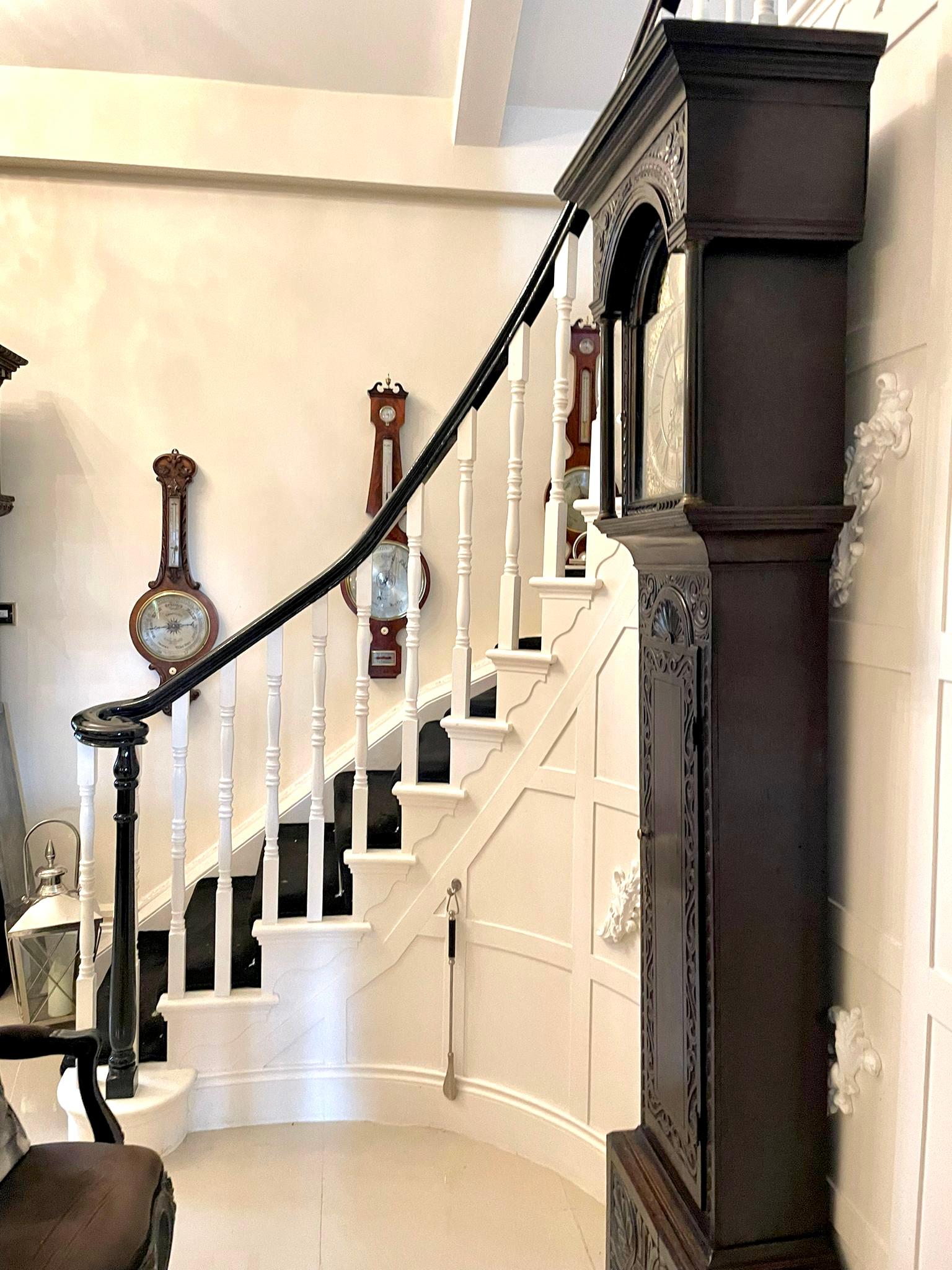 18th Century and Earlier Antique George III Carved Oak Longcase Clock by Henricus Baker of Appleby