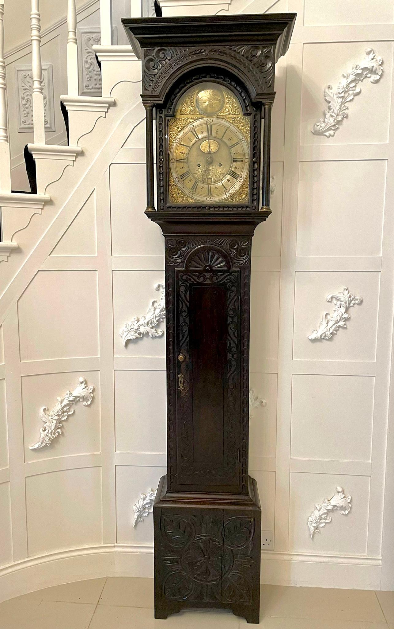 Antique George III Carved Oak Longcase Clock by Henricus Baker of Appleby 2