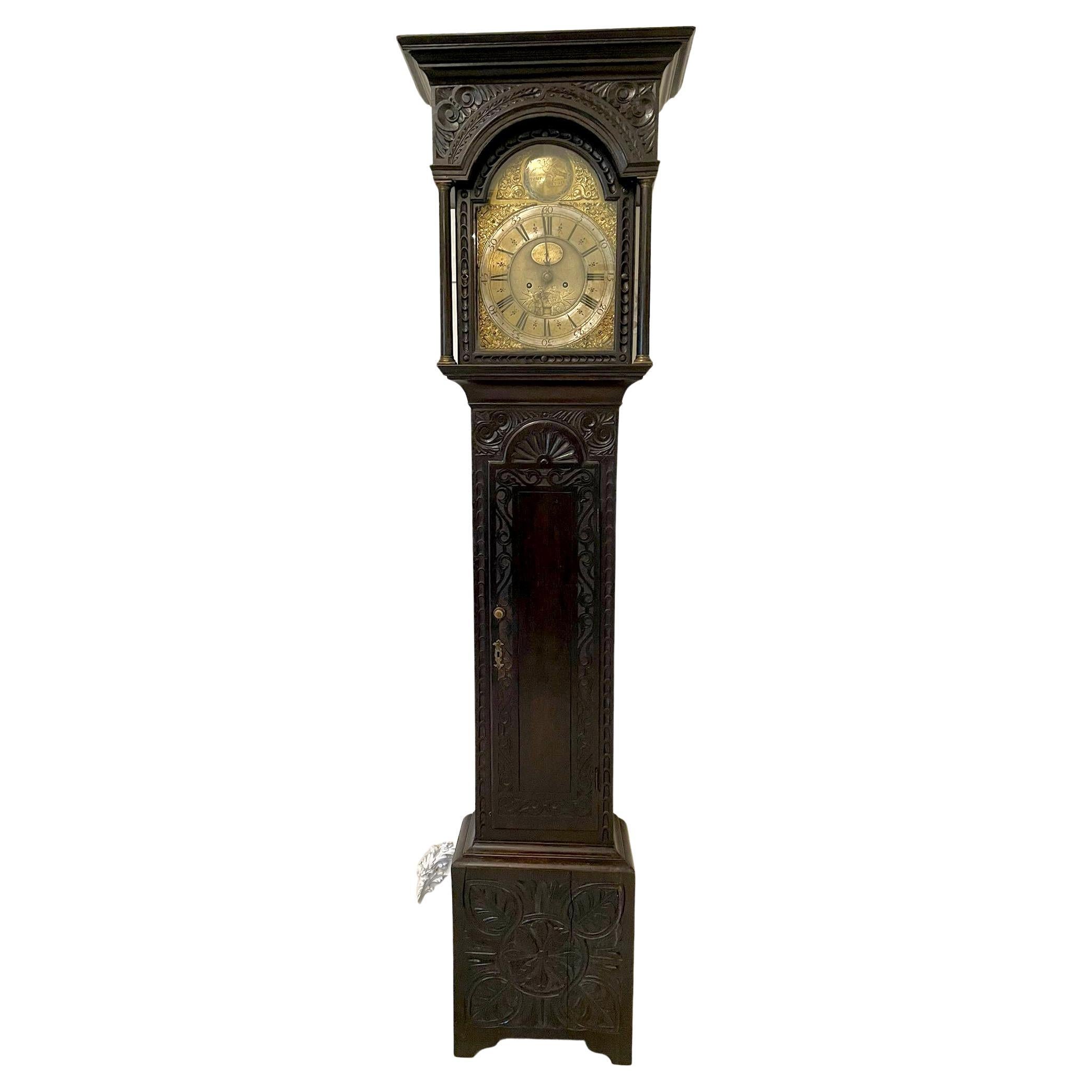 Antique George III Carved Oak Longcase Clock by Henricus Baker of Appleby