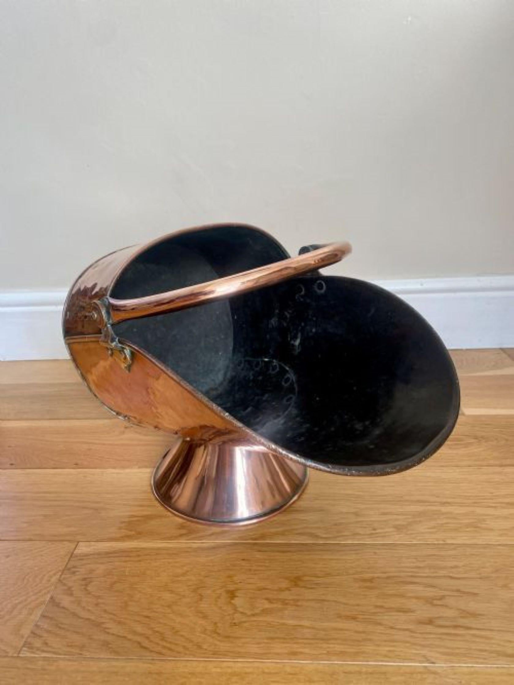 19th Century Antique George III copper helmet coal scuttle For Sale