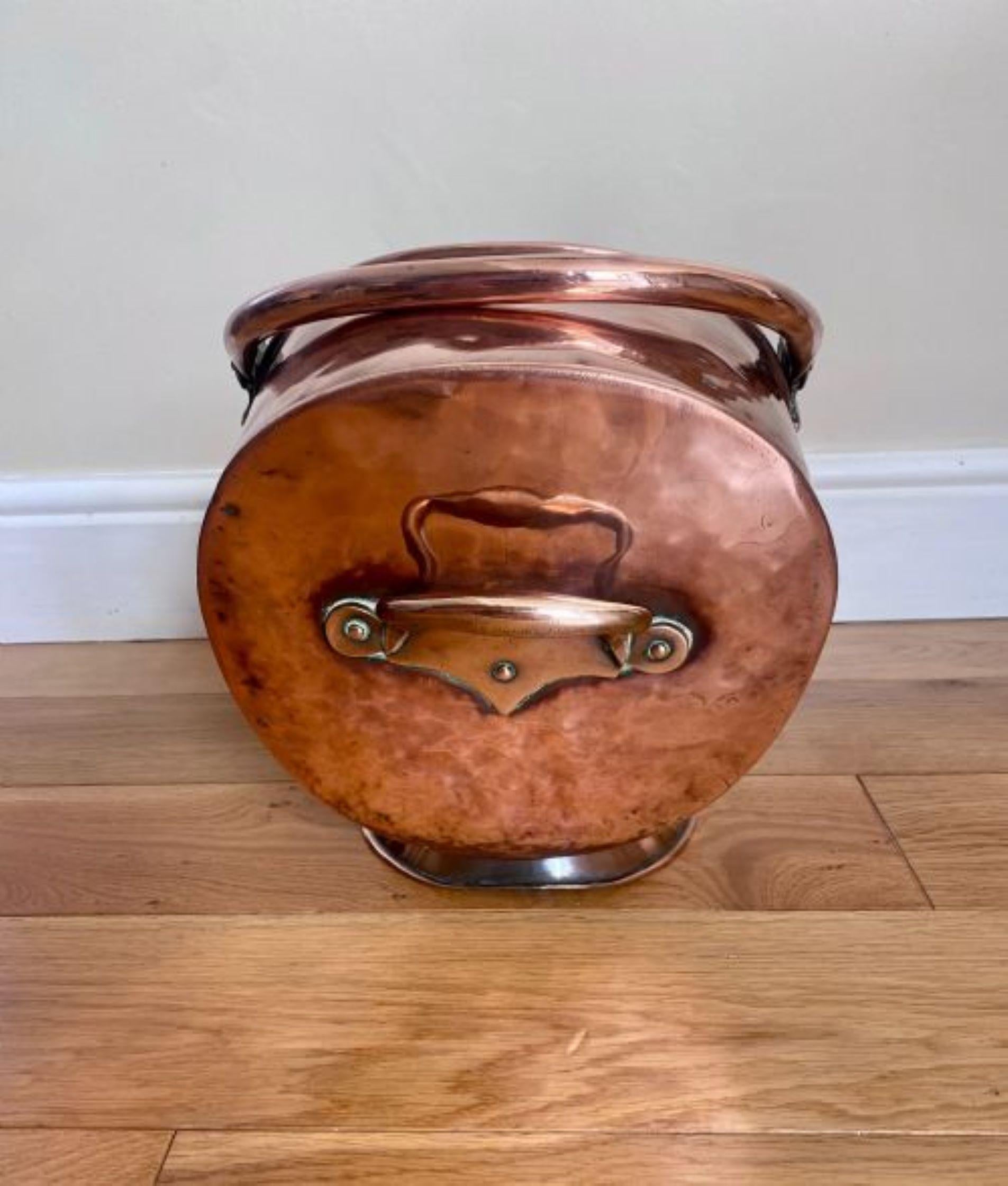Copper Antique George III copper helmet coal scuttle For Sale