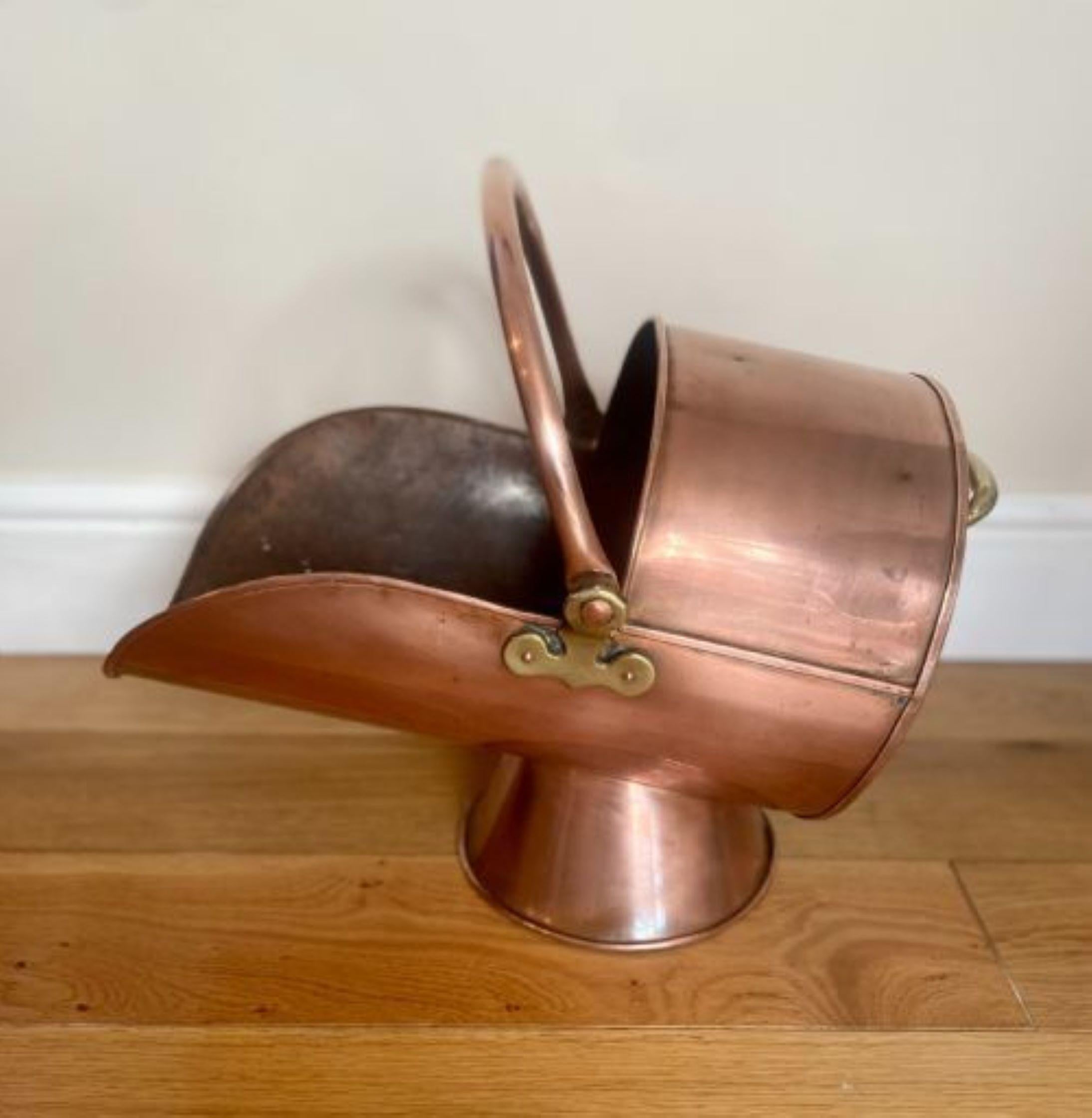 Antique George III Copper Helmet Coal Scuttle For Sale 2