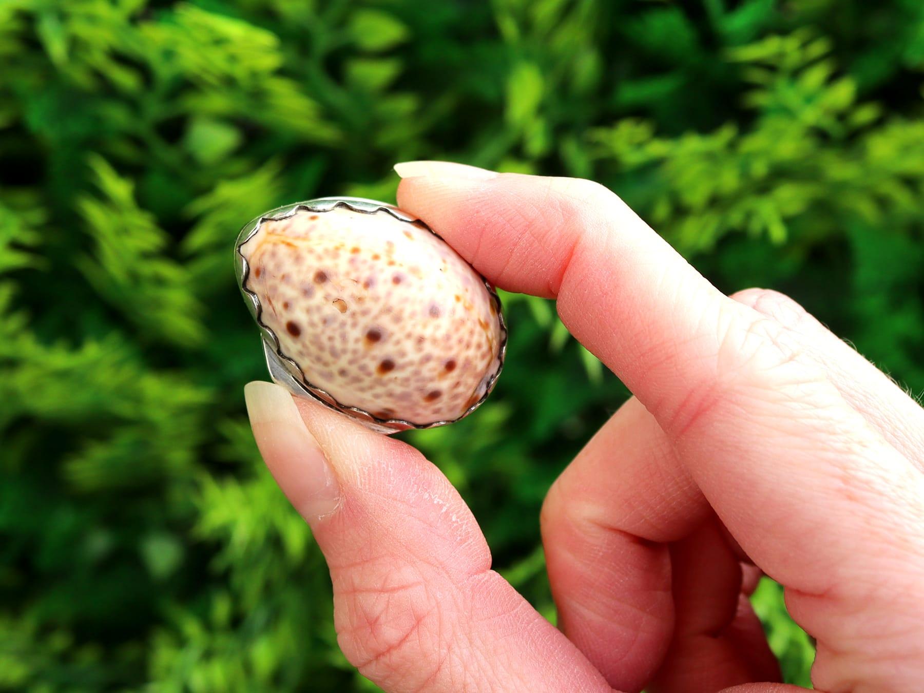 Eine außergewöhnliche, feine und beeindruckende antike George III Englisch Kaurimuschel und Sterling Silber Vinaigrette; eine Ergänzung zu unserer Sammlung von begehrten Antiquitäten.

Diese außergewöhnliche antike Vinaigrette aus georgianischem