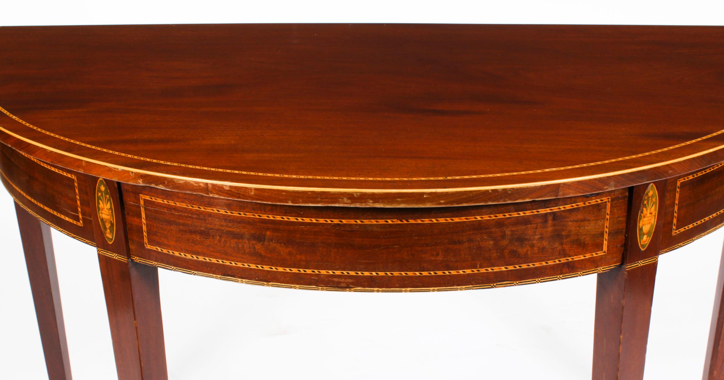 Mahogany Antique George III Demi Lune Console Side Hall Table 18th C For Sale