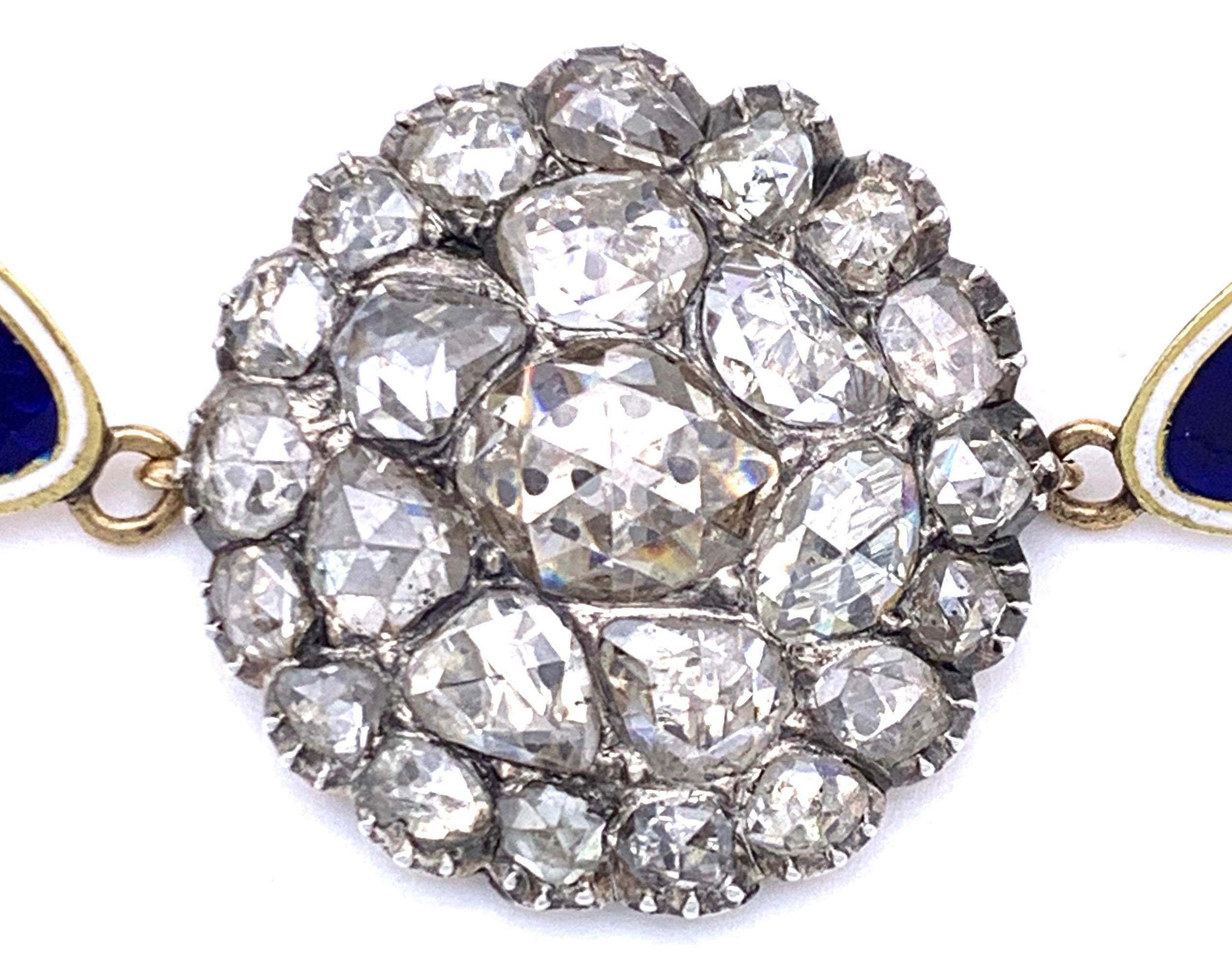 Antique 18th Century George III Diamond 15 Karat Gold Blue White Enamel Necklace For Sale 1