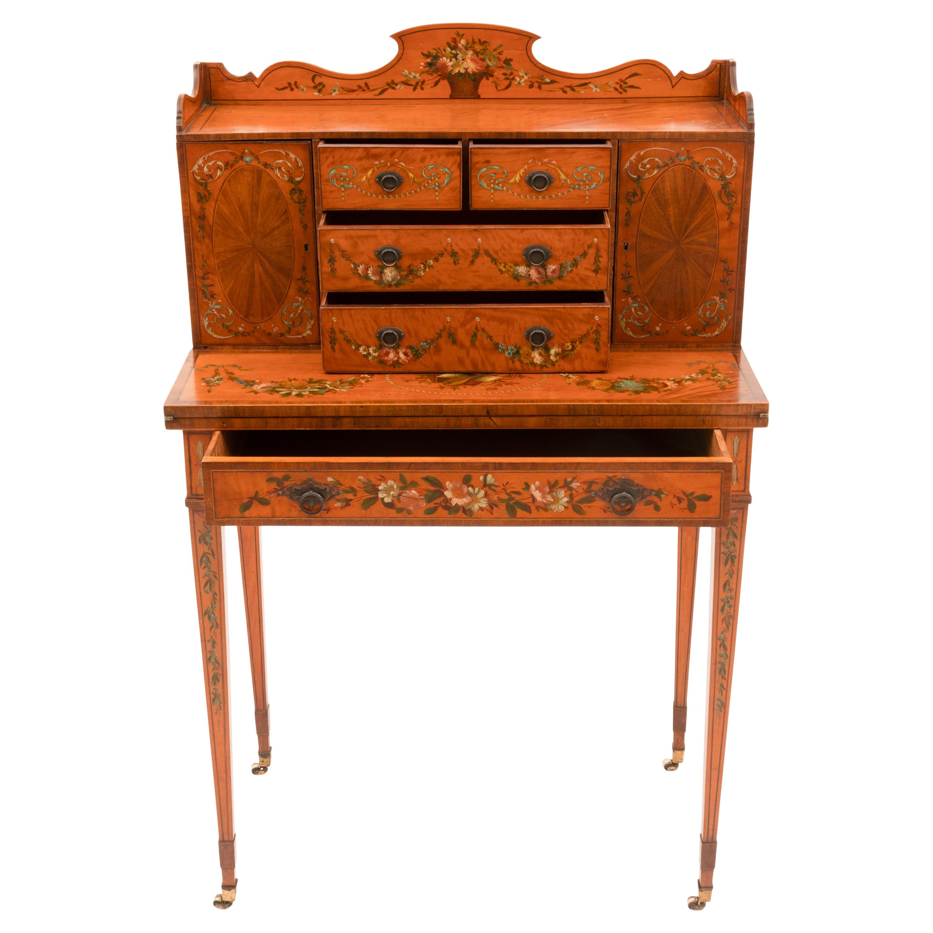 Antique George III Edwardian Adam Style Satinwood Painted Desk Bonheur Du Jour For Sale 6