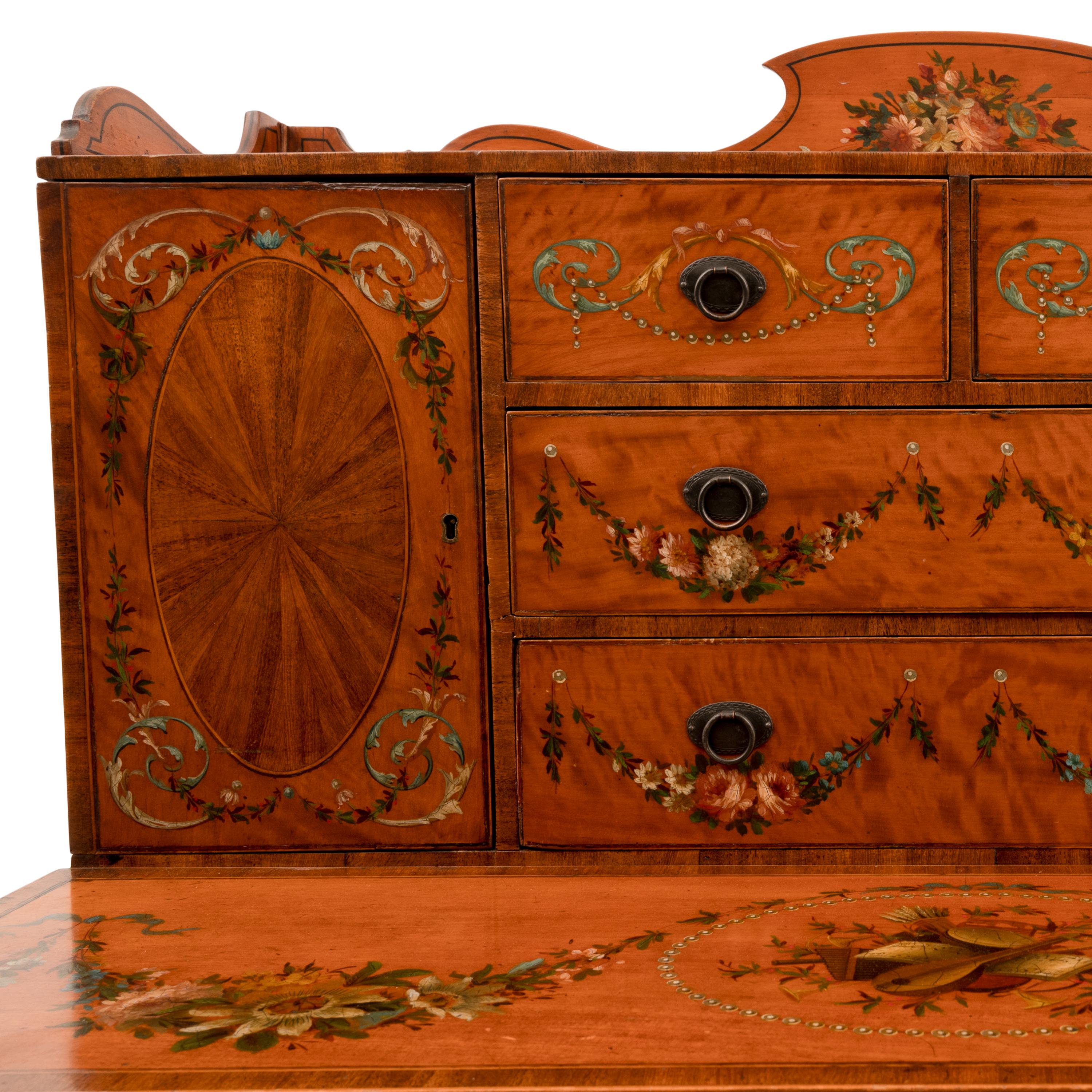 Antique George III Edwardian Adam Style Satinwood Painted Desk Bonheur Du Jour For Sale 8