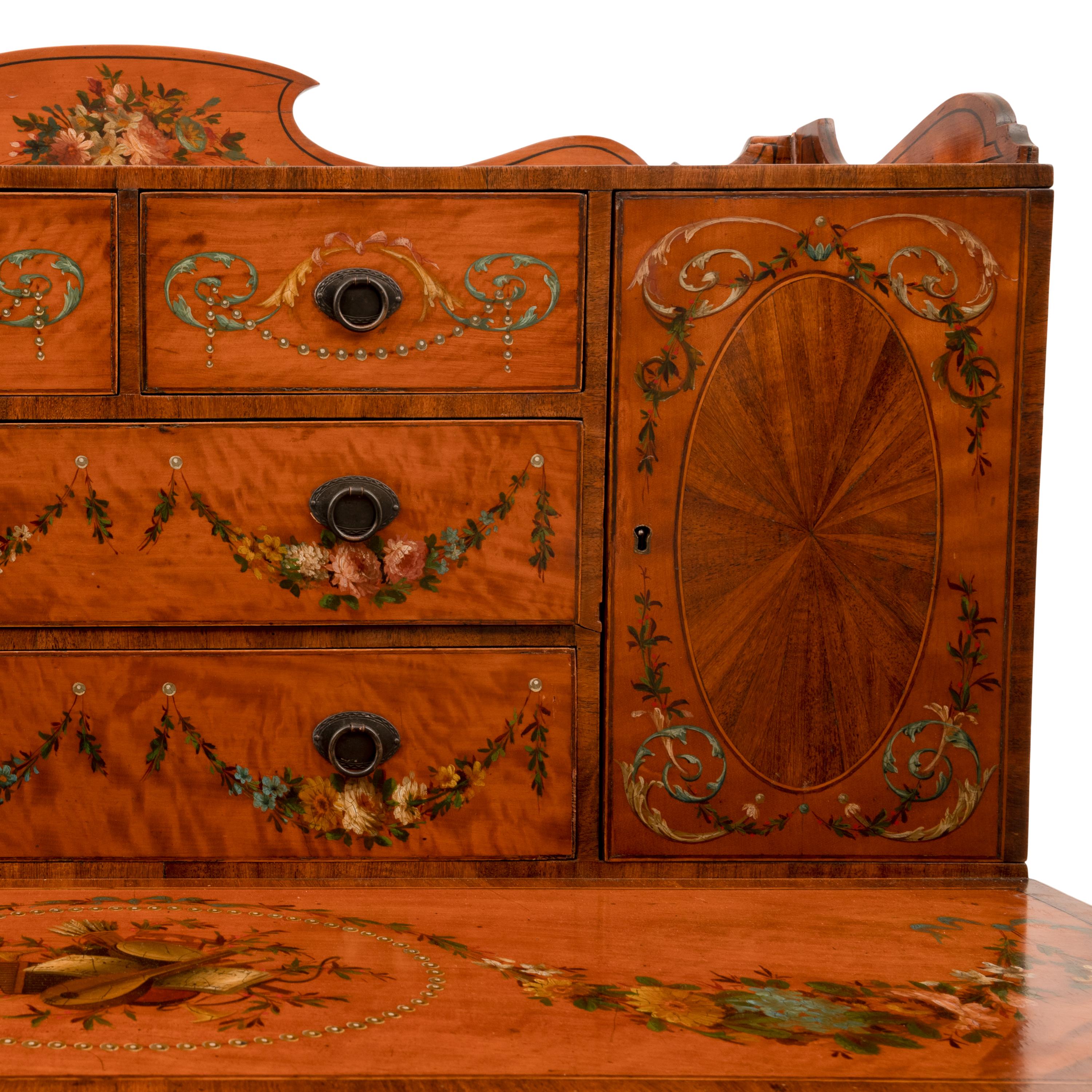 Antique George III Edwardian Adam Style Satinwood Painted Desk Bonheur Du Jour For Sale 9