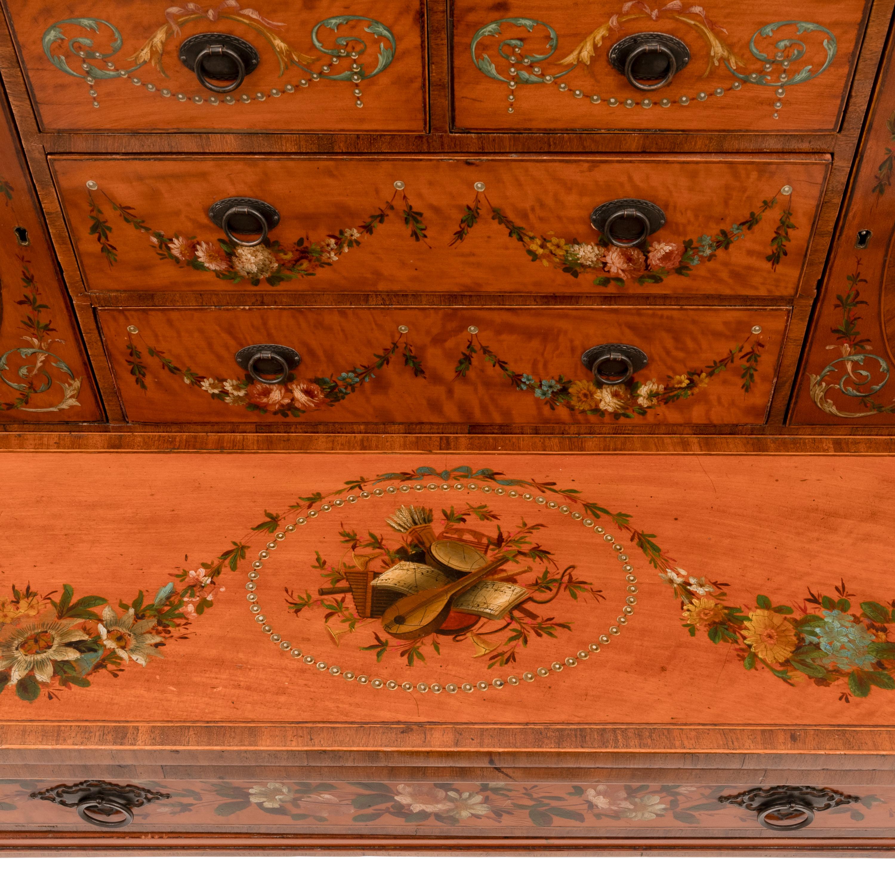 Antique George III Edwardian Adam Style Satinwood Painted Desk Bonheur Du Jour For Sale 11