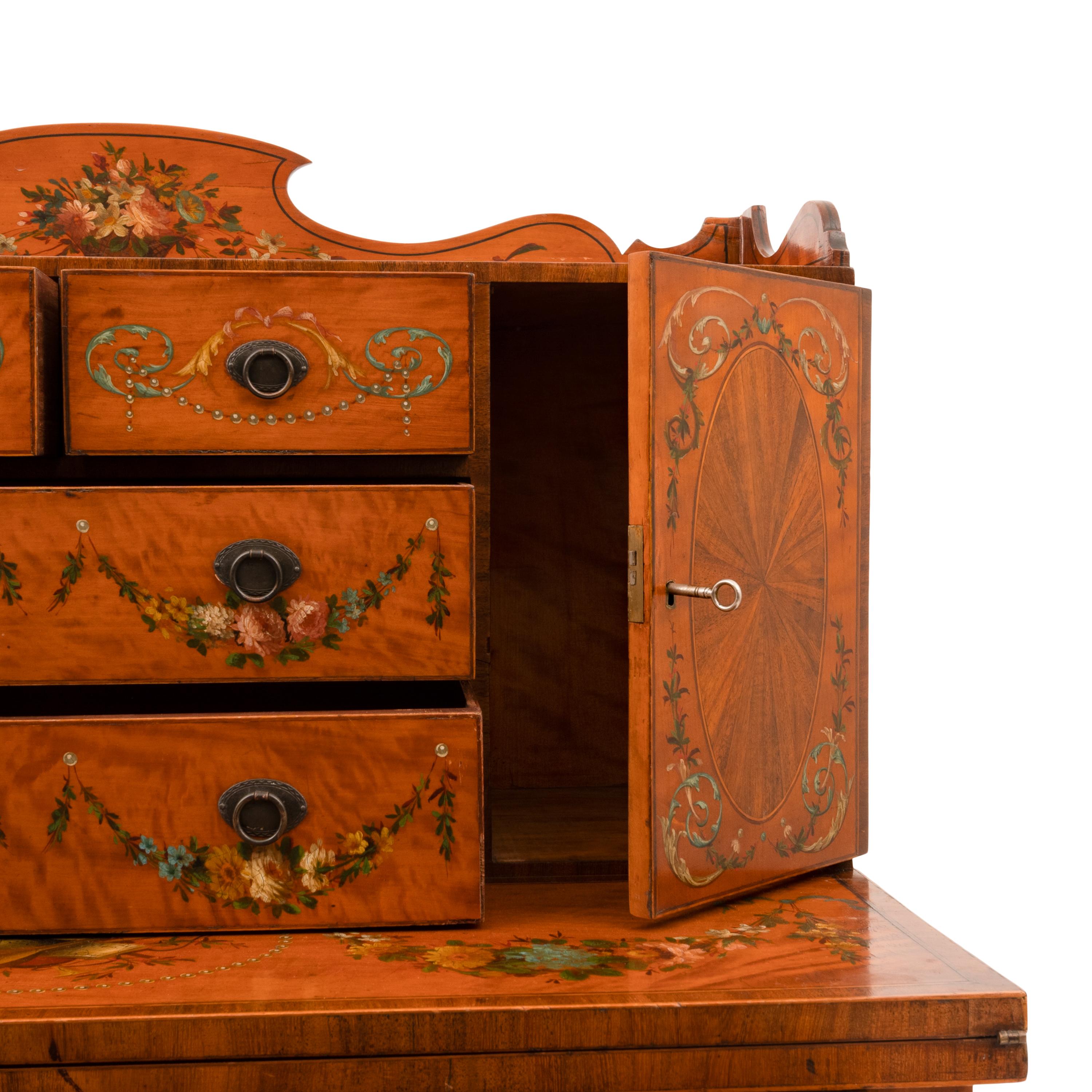 Antique George III Edwardian Adam Style Satinwood Painted Desk Bonheur Du Jour For Sale 12