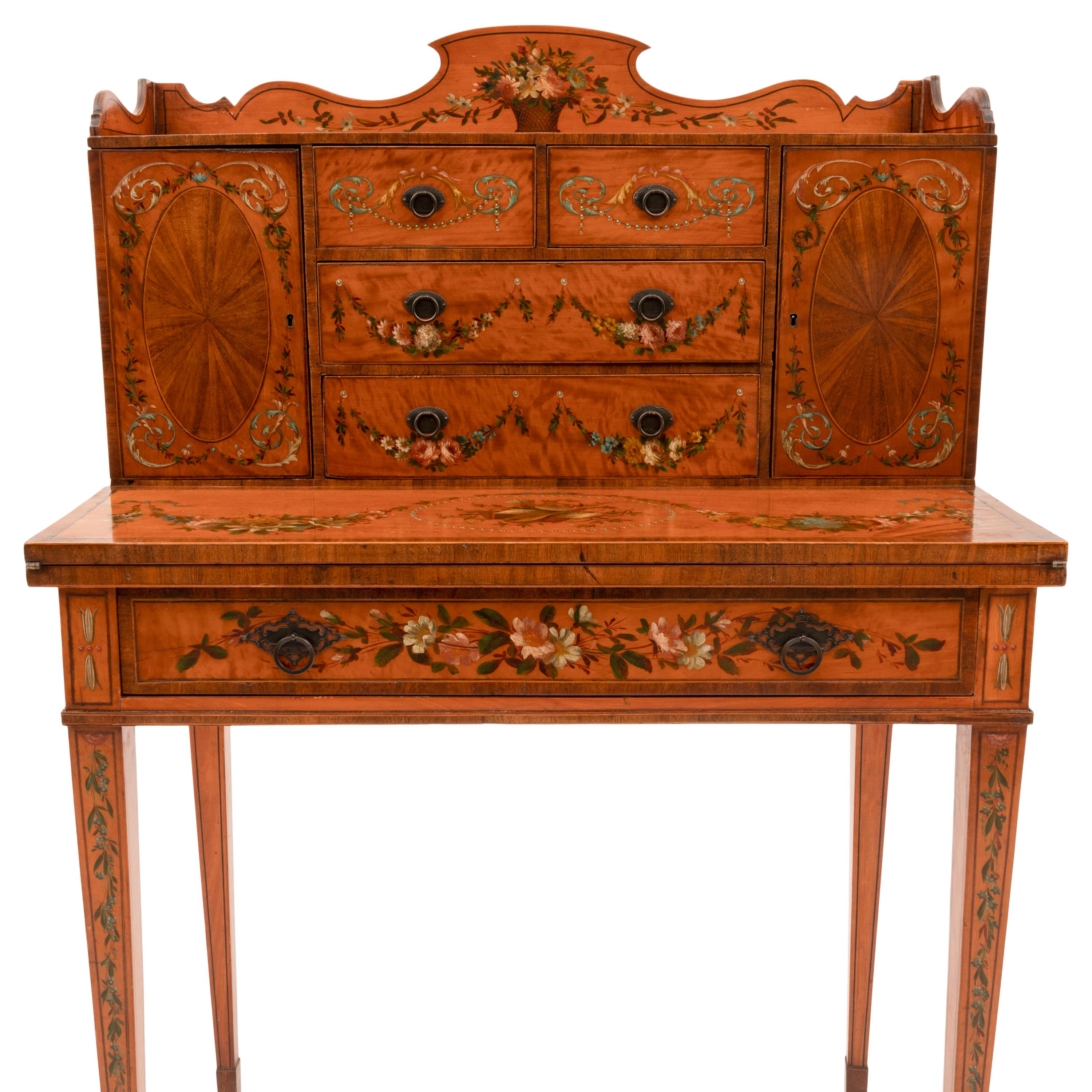 19th Century Antique George III Edwardian Adam Style Satinwood Painted Desk Bonheur Du Jour For Sale